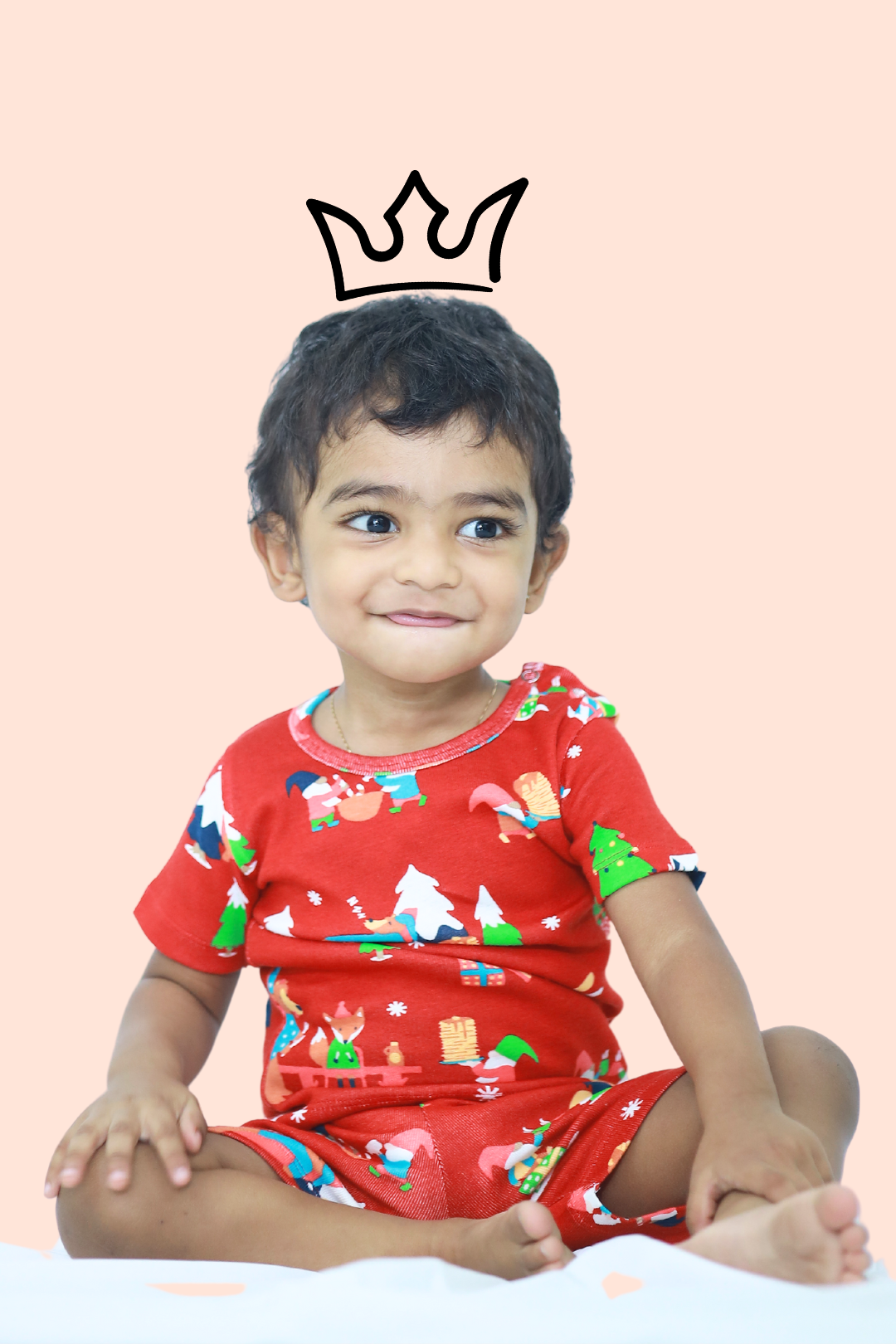 Red X-mas Printed Pure Cotton Kids Coords.