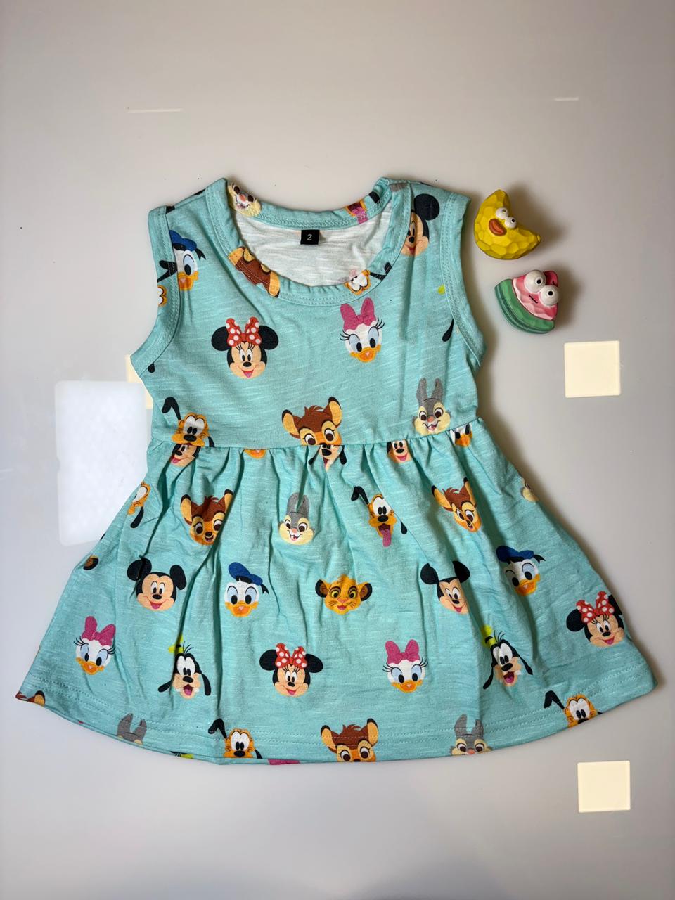 Mint Green Disney Character Printed Kids Frock
