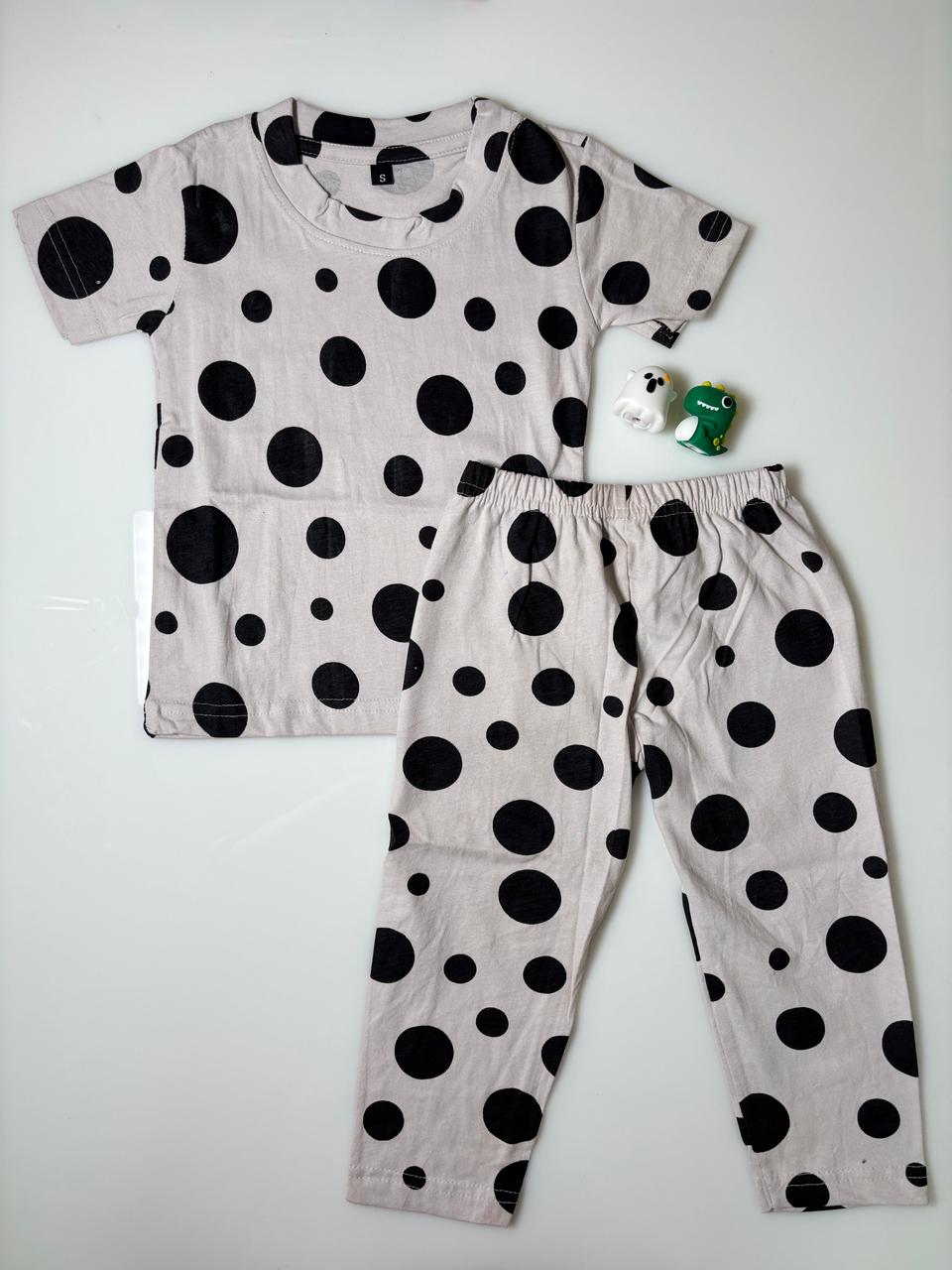 Kids Pearl Grey Polka Dot T-Shirt & Pants Co-ord Set