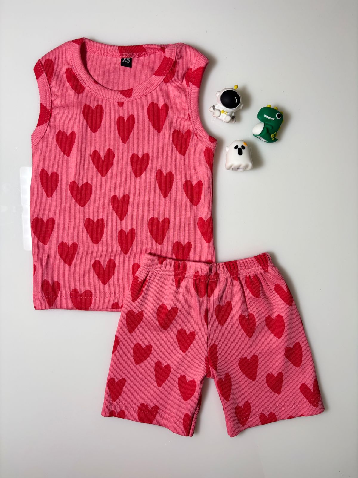 Pink Hearts Kids Sleeveless Co-ord Set
