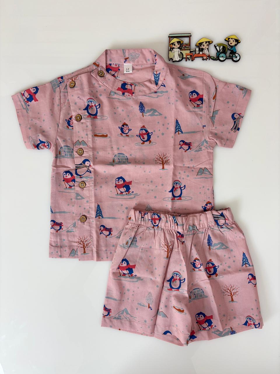 Baby Pink Cute Penguin Winter Print Kids Casual Wear