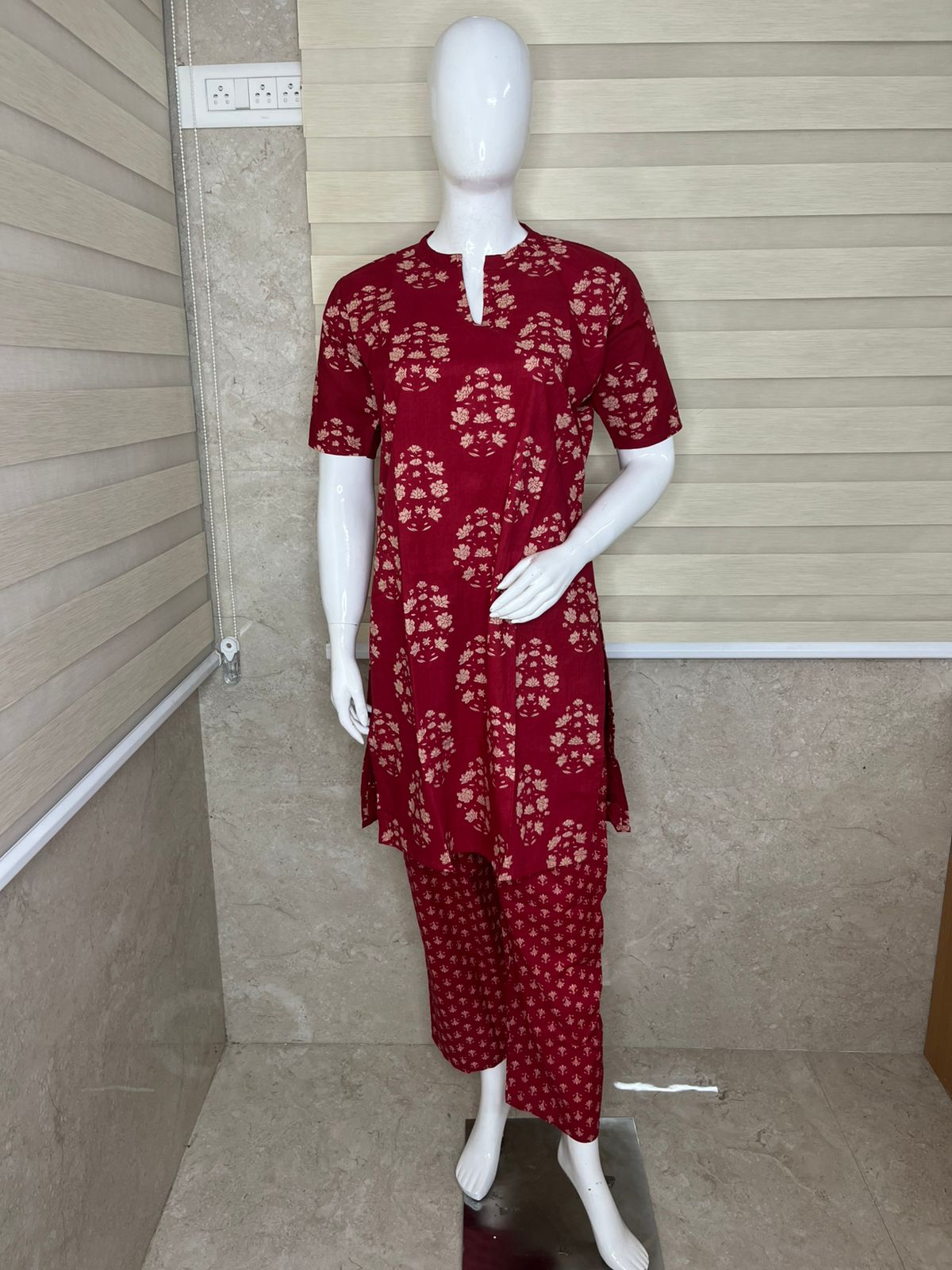 Women's Maroon Floral Printed Short Kurti