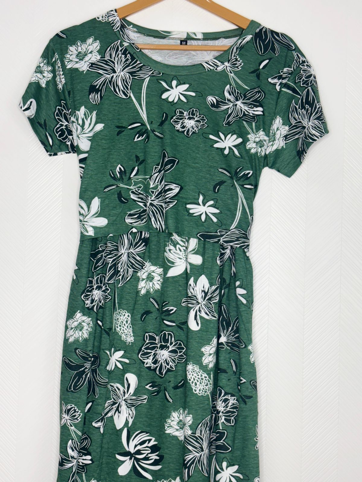 Olive Green Floral Print Maternity Feeding Maxi