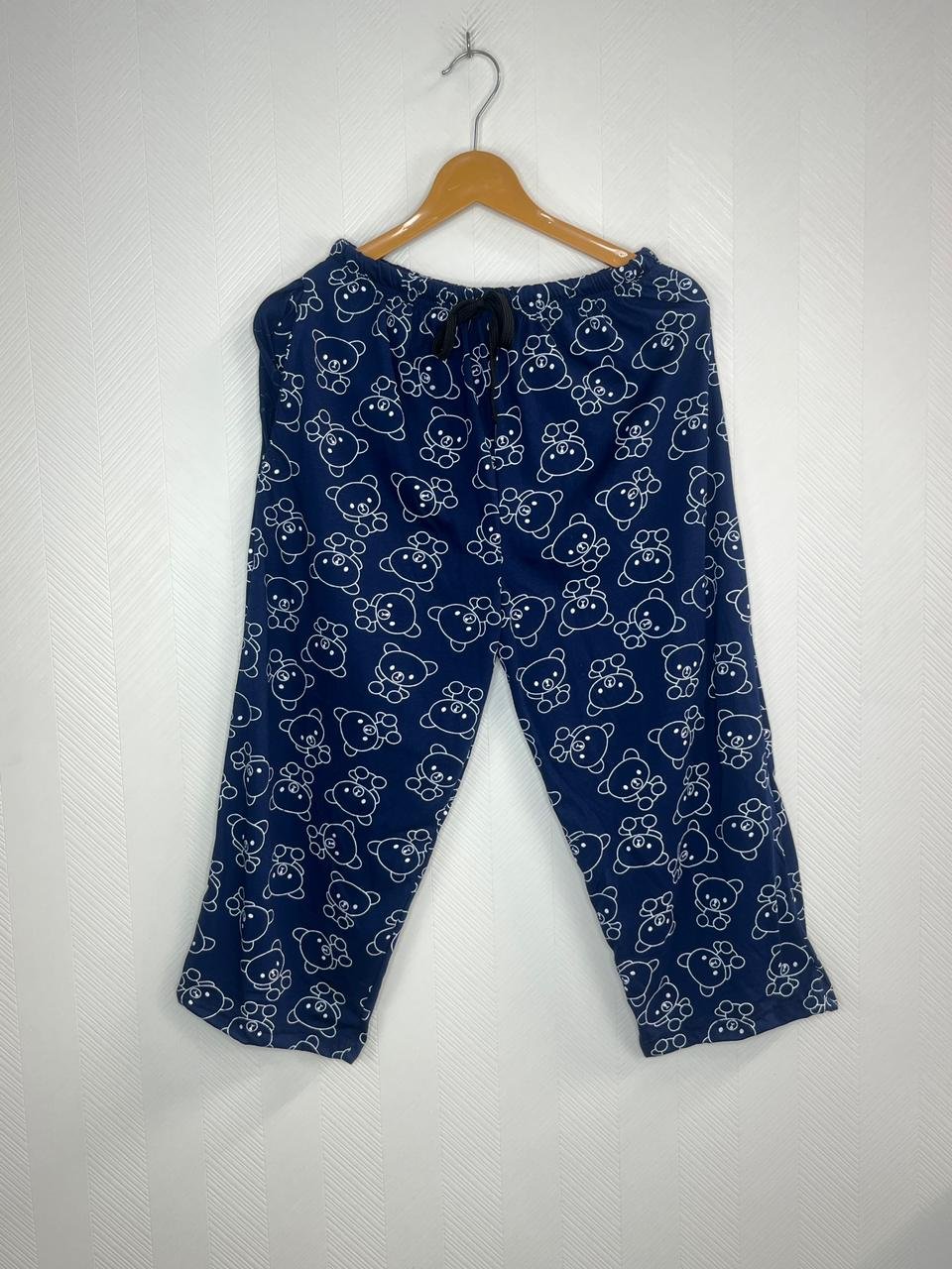 Navy Blue Teddy Bear Print Cotton 3/4th Pants
