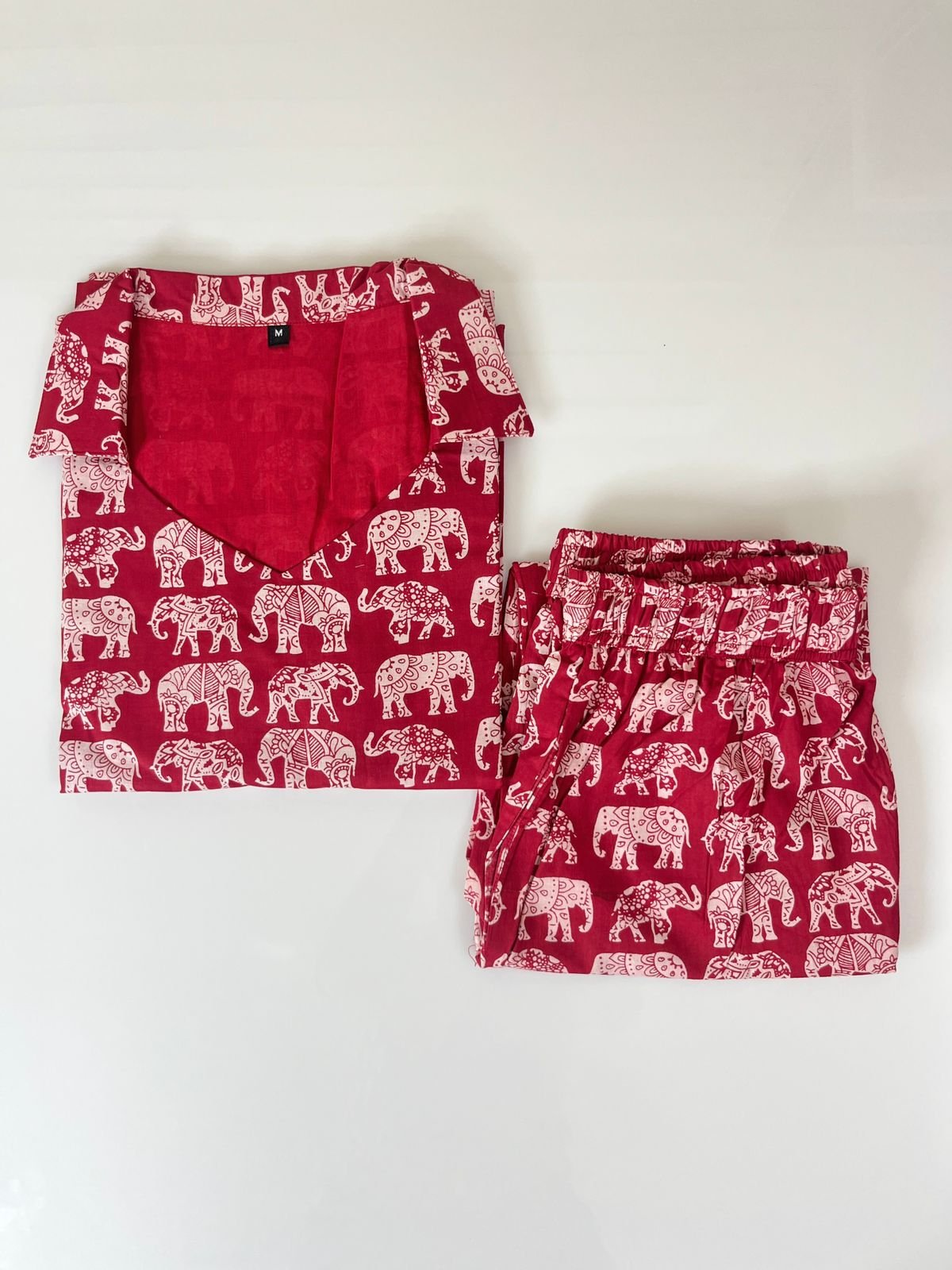 Red with Elephant Printed Outdoor Wear Cotton Coords
