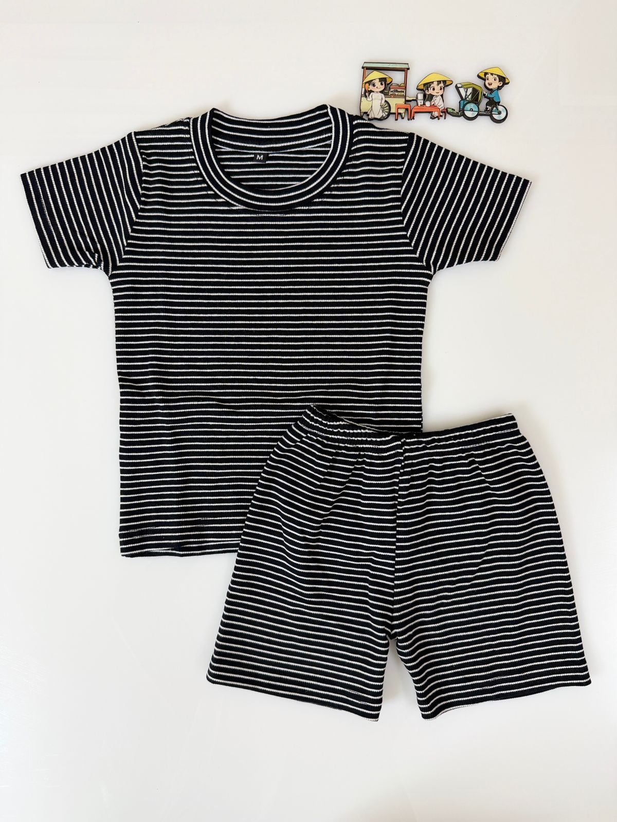 Kids Jet Black Fine Stripe T-Shirt & Shorts Co-ord Set