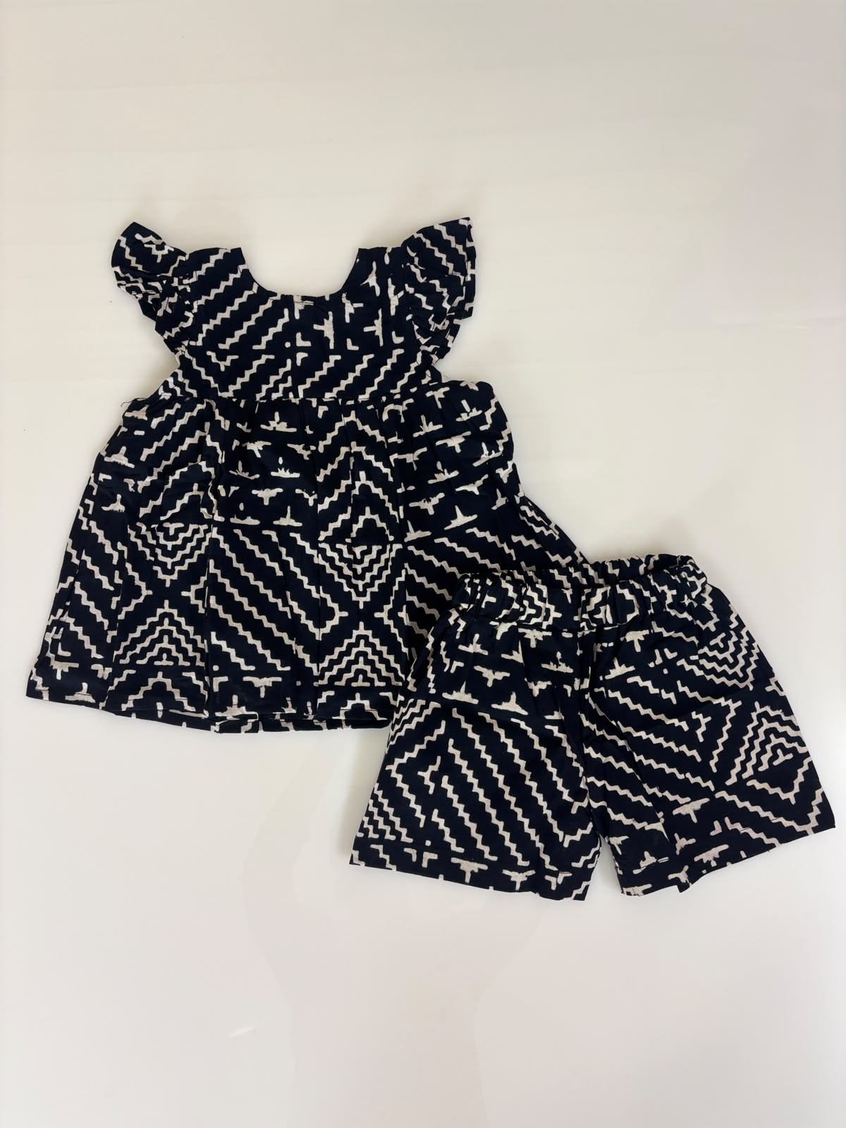 Kids Midnight Navy Tribal Geometric Top & Shorts Coord Set