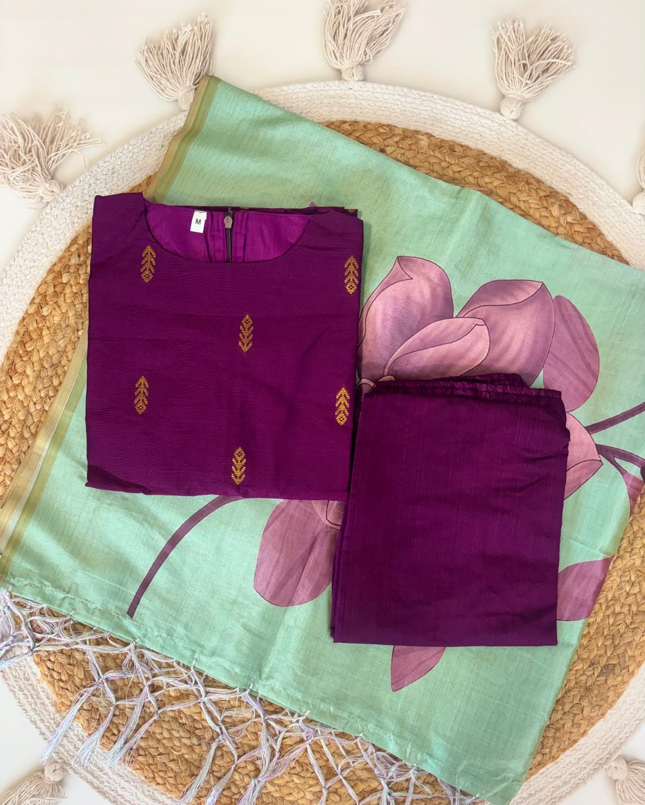Wine Purple & Mint Green Printed Women’s 3 Piece Set