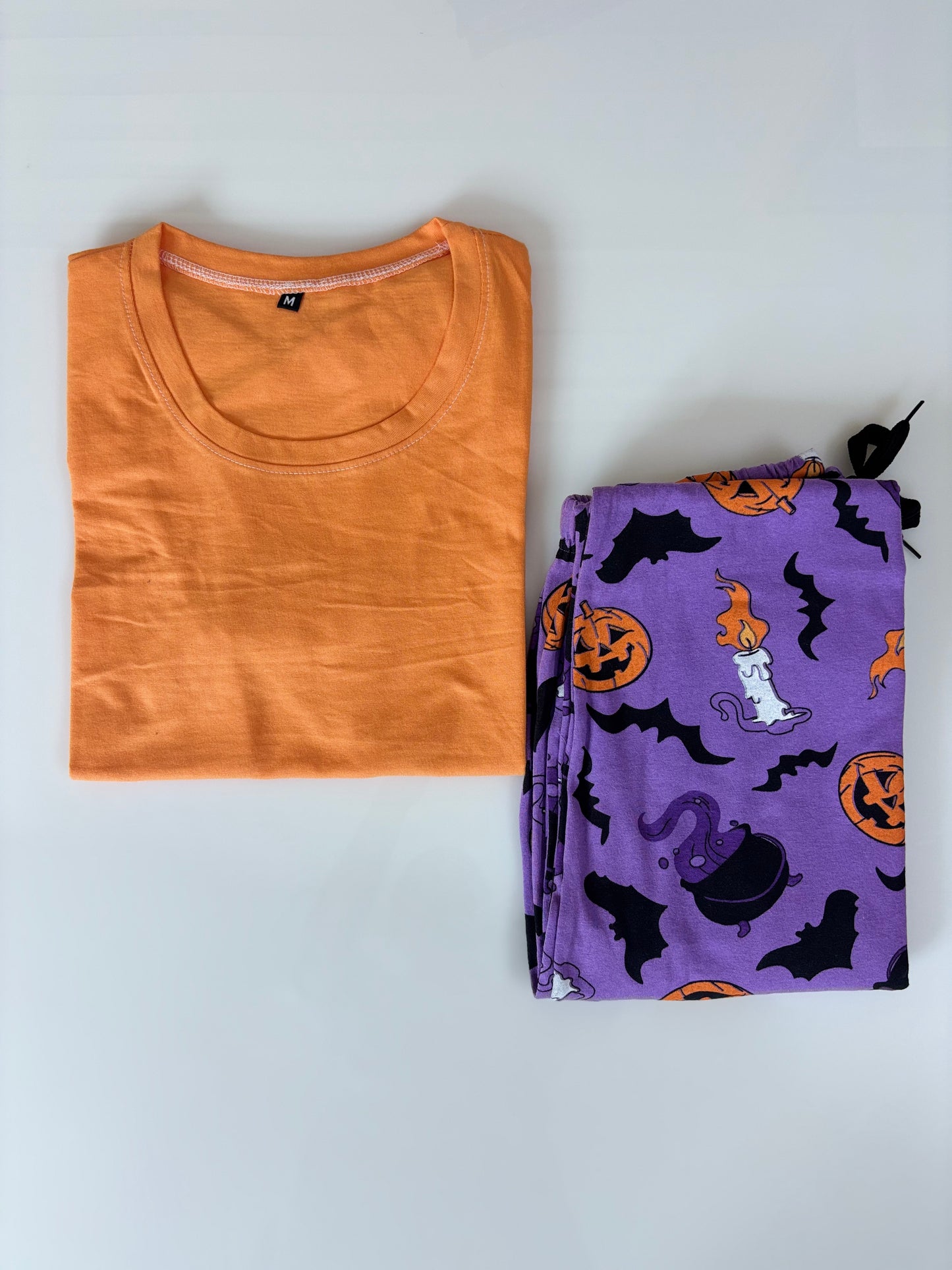 Orange and Lavender Halloween Printed T-shirt with Combo Pant Set