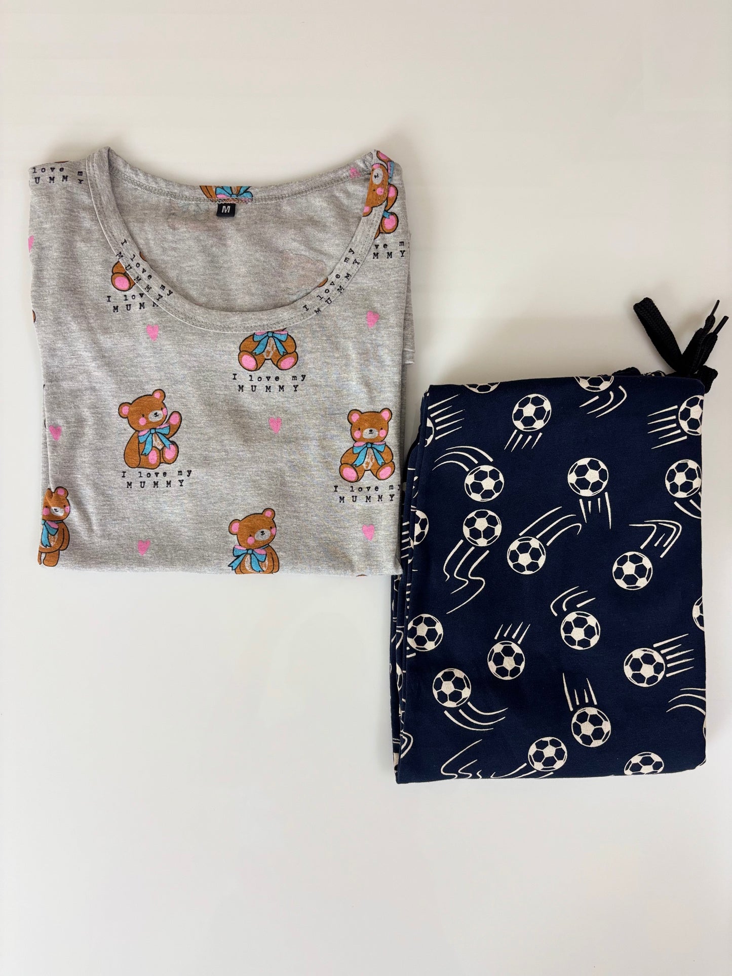 Grey and Black Teddy Printed T-shirt with Combo Pant Set