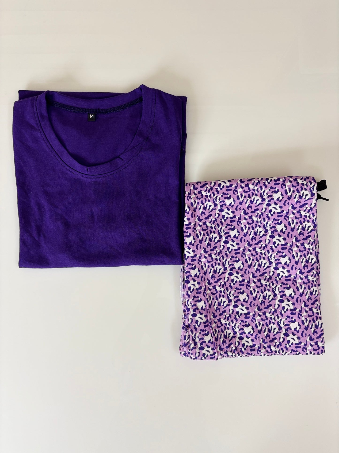 Purple Solid T-shirt with Lavender Animal Print Combo Pant Set