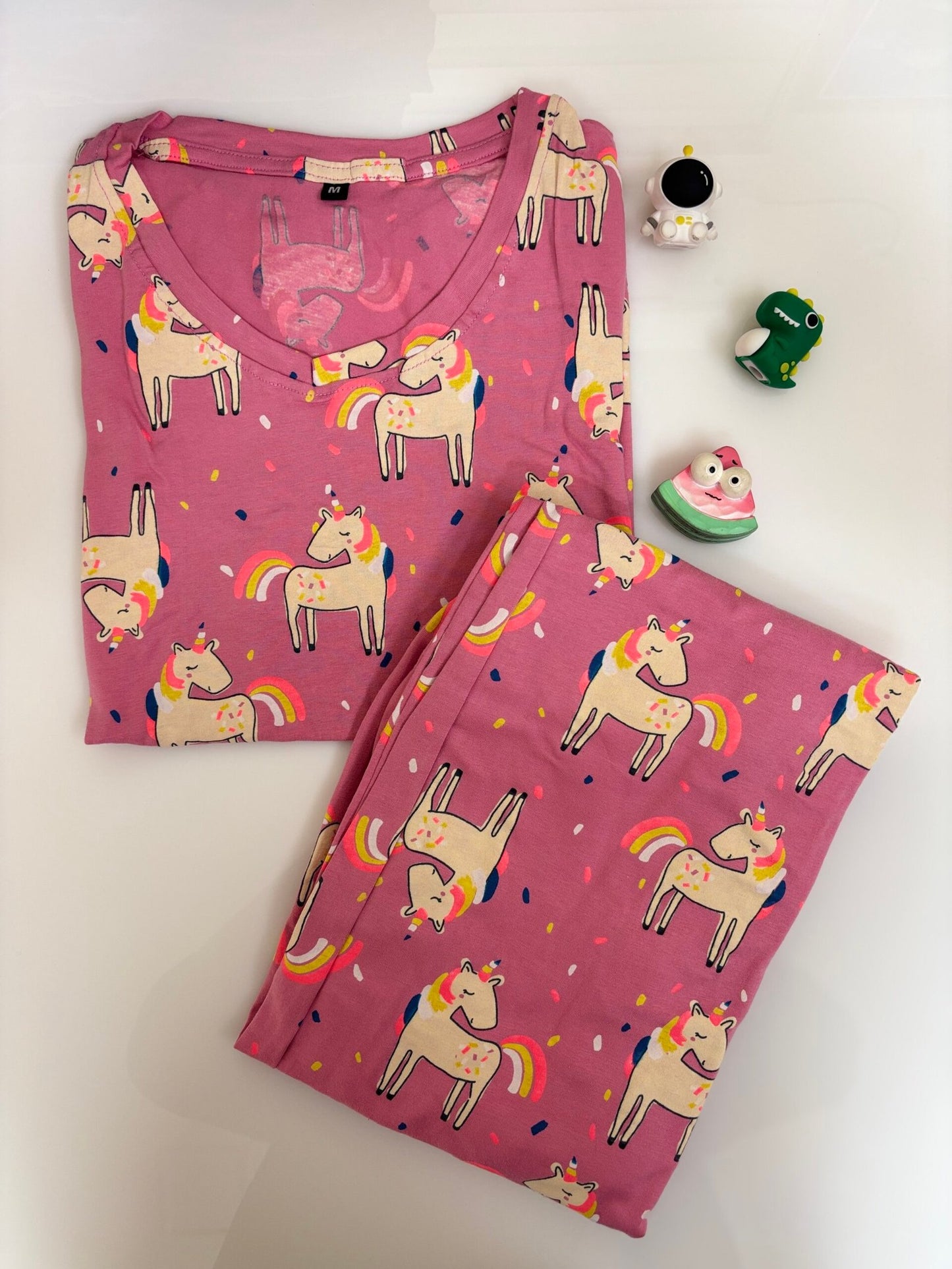 Primary Pink Unicorn's Printed T-shirt with Combo Pant Set