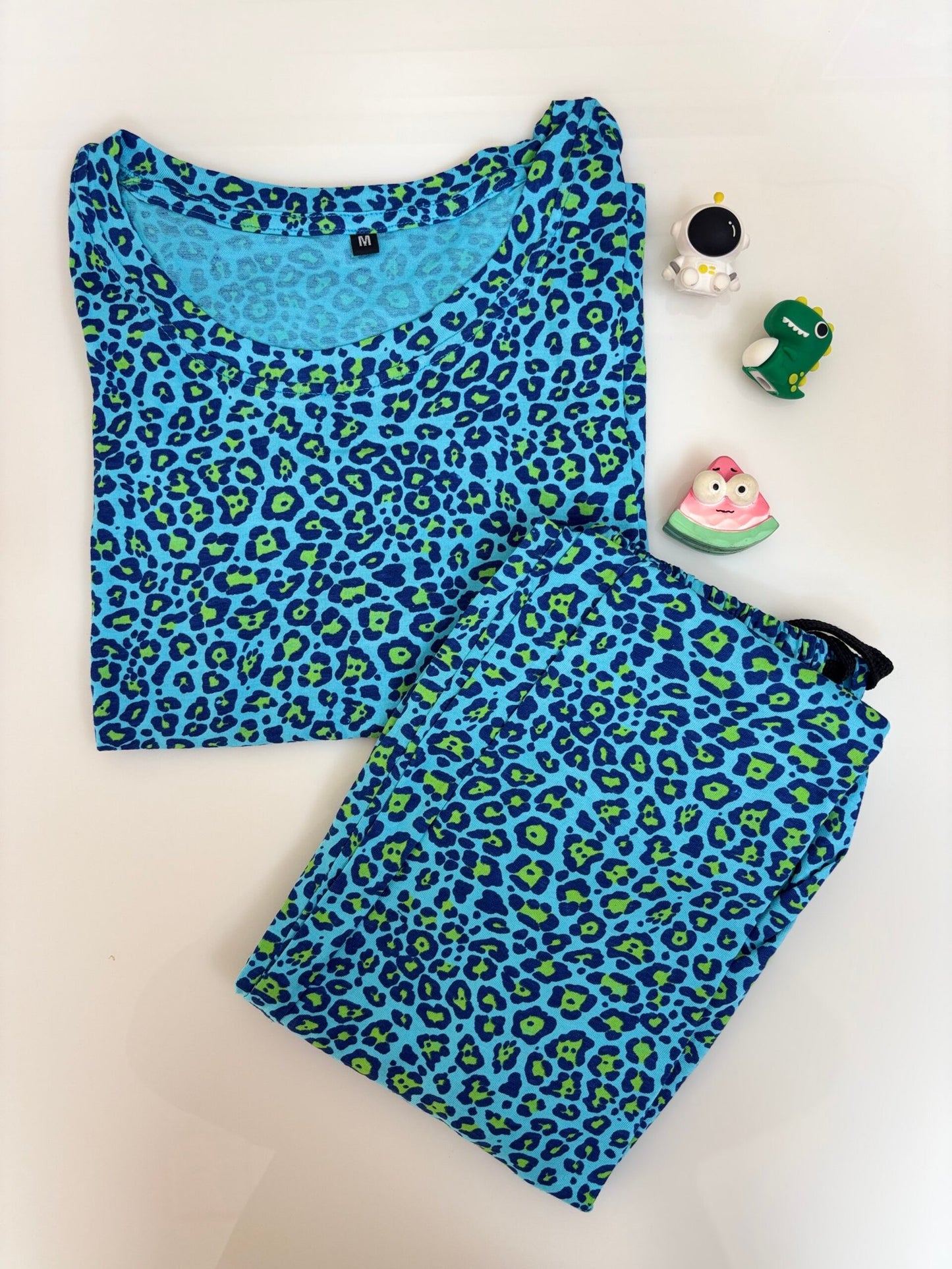 Sky Blue Leopard Printed T-shirt with Combo Pant Set