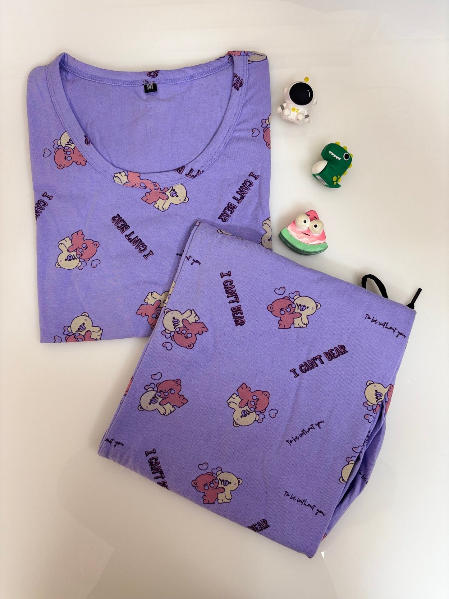 Light Blue Teddy's Word Printed T-shirt with Combo Pant Set