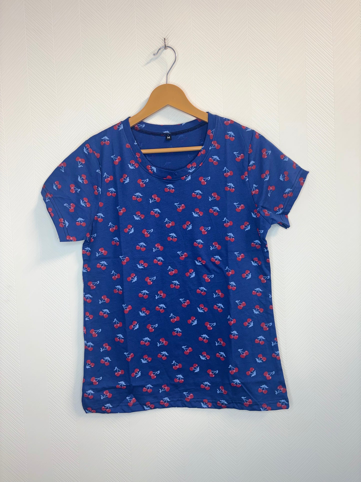 Blue Cherry Print Women's T-Shirt