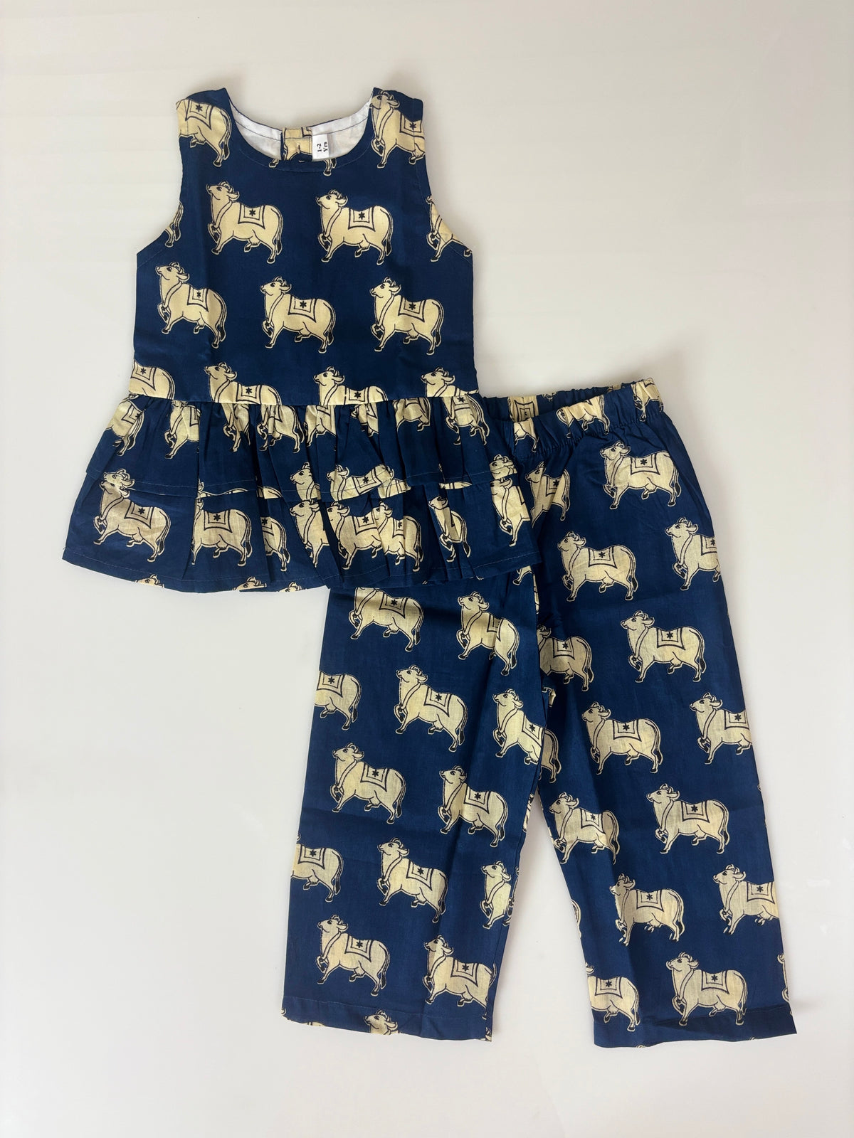 Navy Blue Cream Traditional Cow Print Girl Outdoor wear set