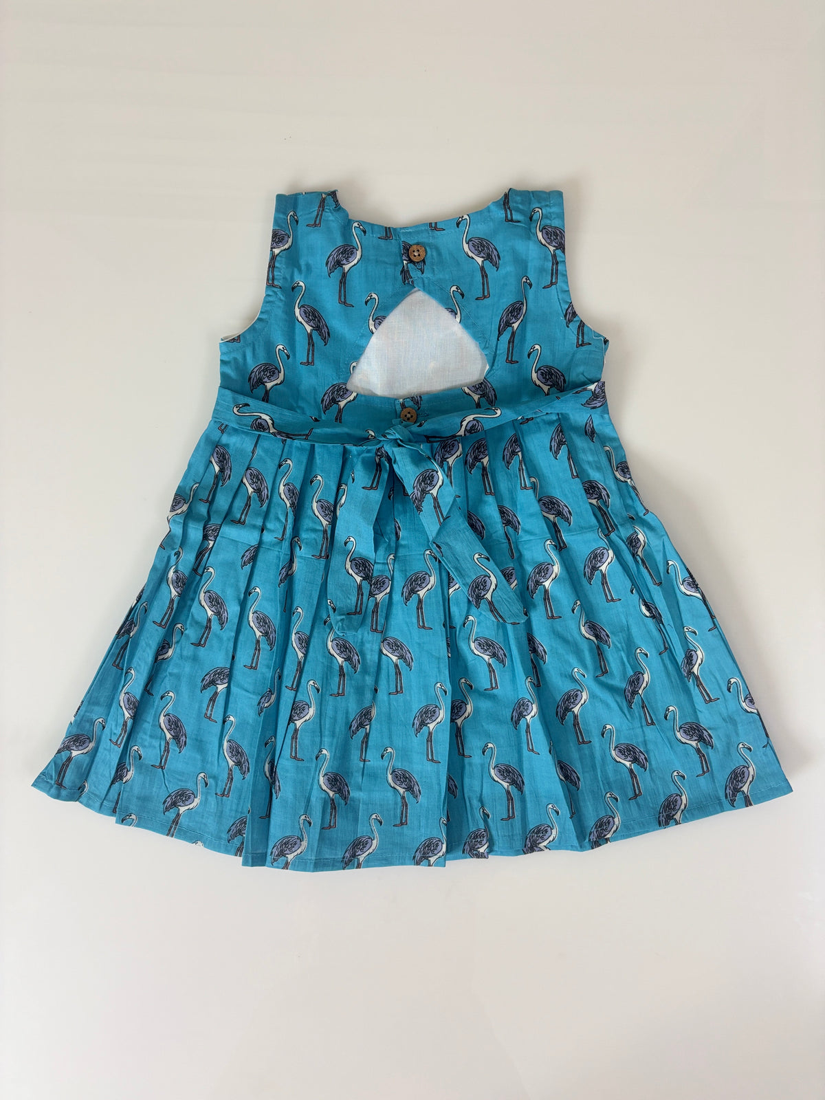 Turquoise Blue Flamingo Print Girl Sleeveless Frock Outdoor wear set