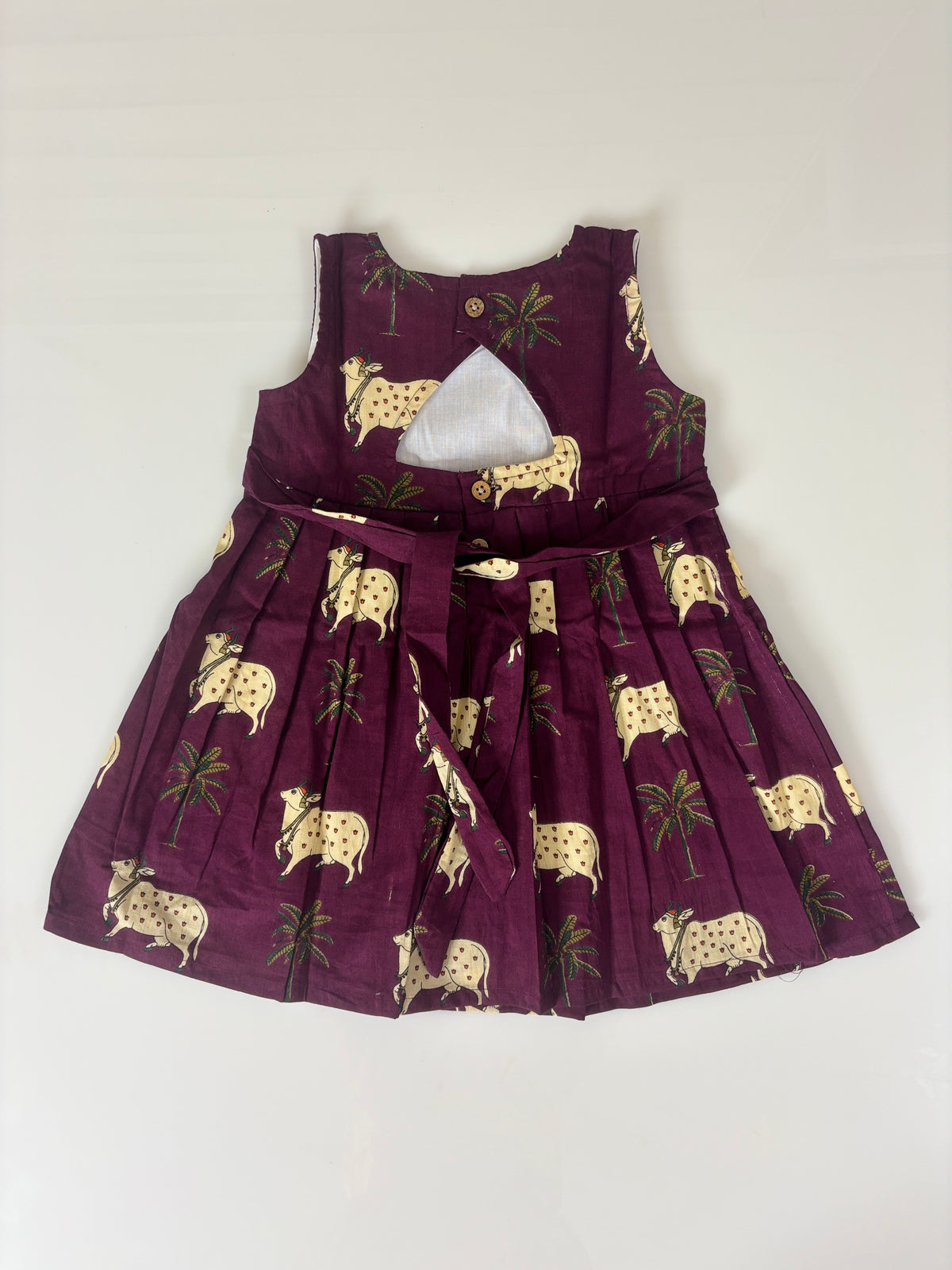 Brown Cow & Palm Tree Print Girl Sleeveless Frock Outdoor wear