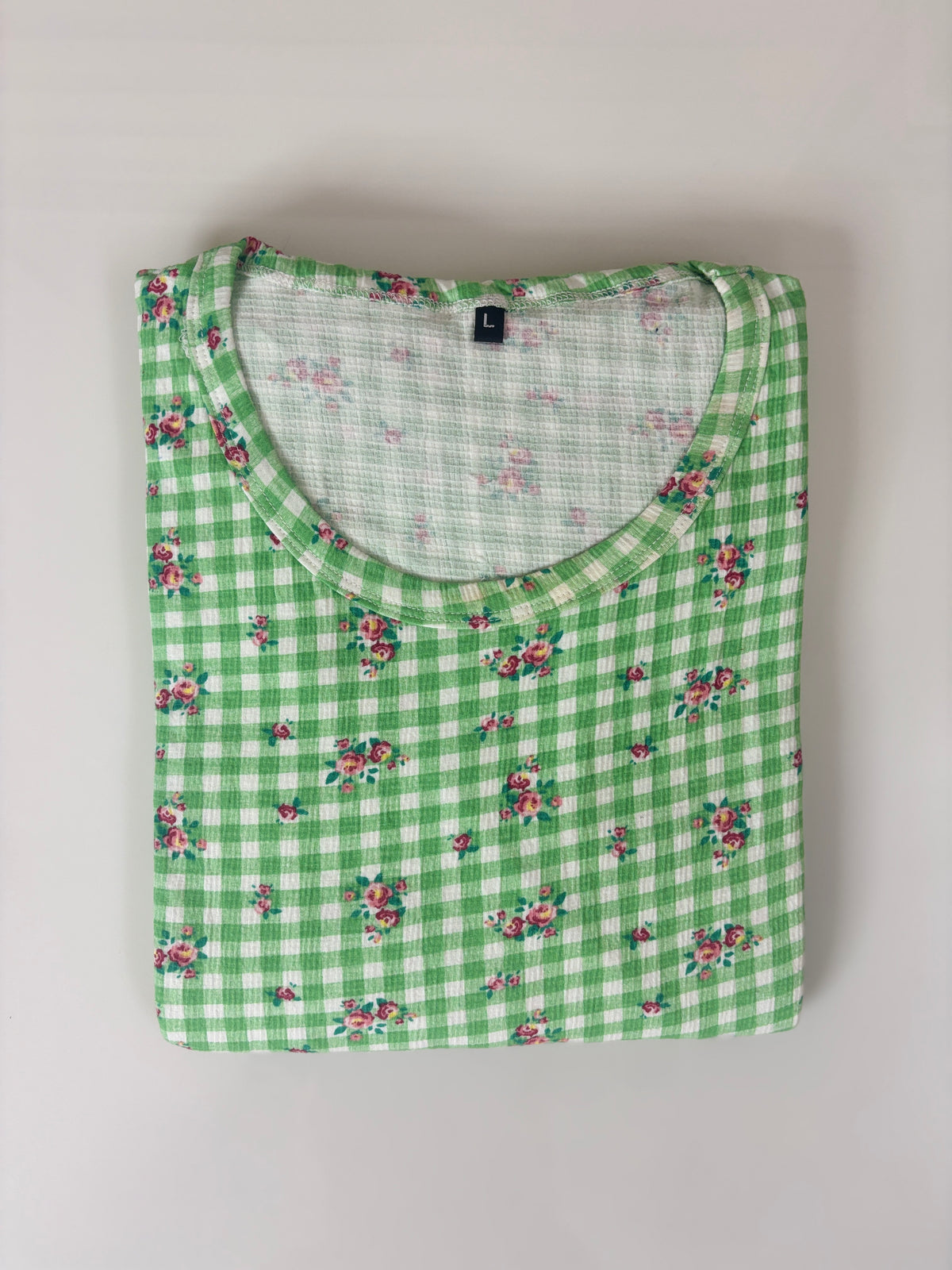 Green Floral Rose Print Short Sleeve Lounge Frock