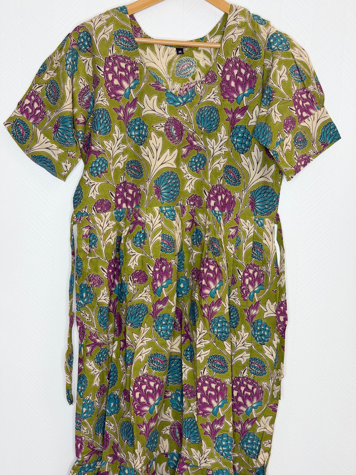 Floral Printed Olive Green Multi - Cotton Kalamkari Frock