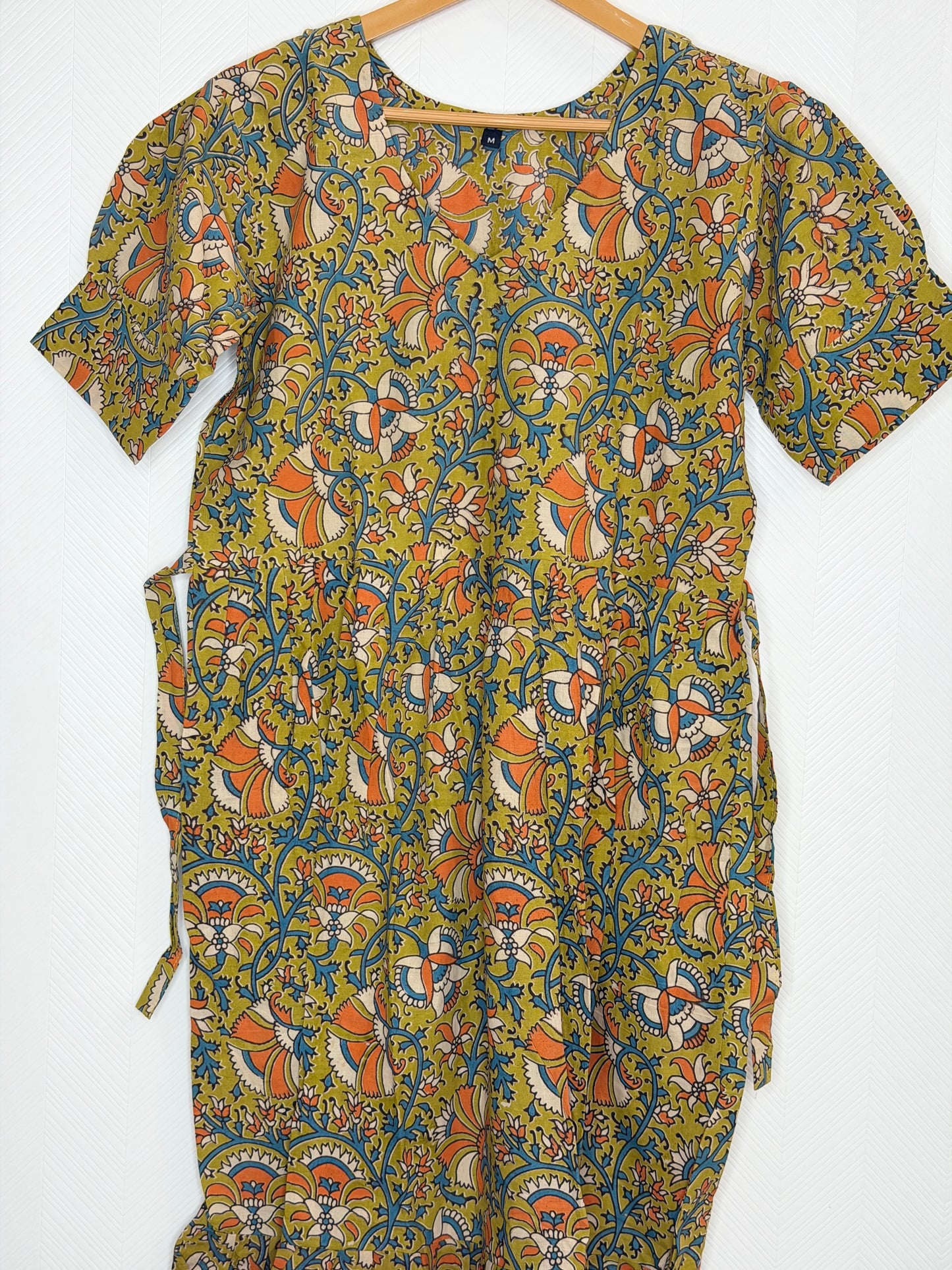 Floral Printed Olive Green - Cotton Kalamkari Frock
