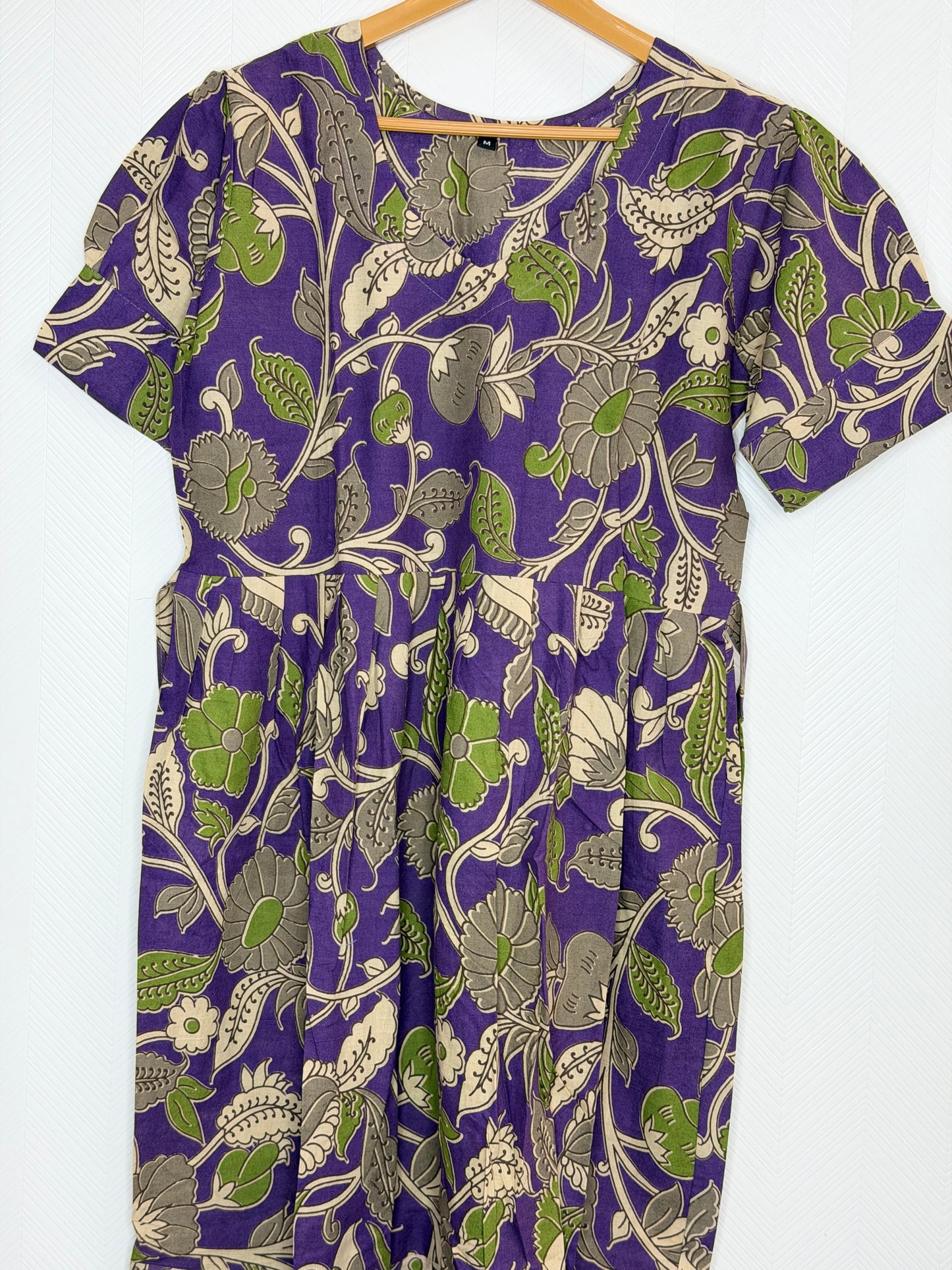 Floral Printed Purple - Cotton Kalamkari Frock