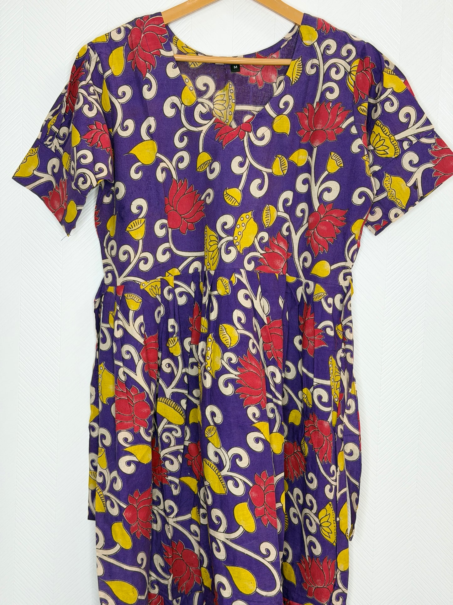 Floral Printed Purple Yellow - Cotton Kalamkari Frock