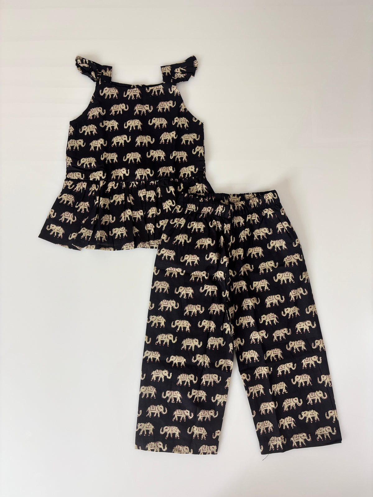Black Elephant Print Girl Outdoor wear set