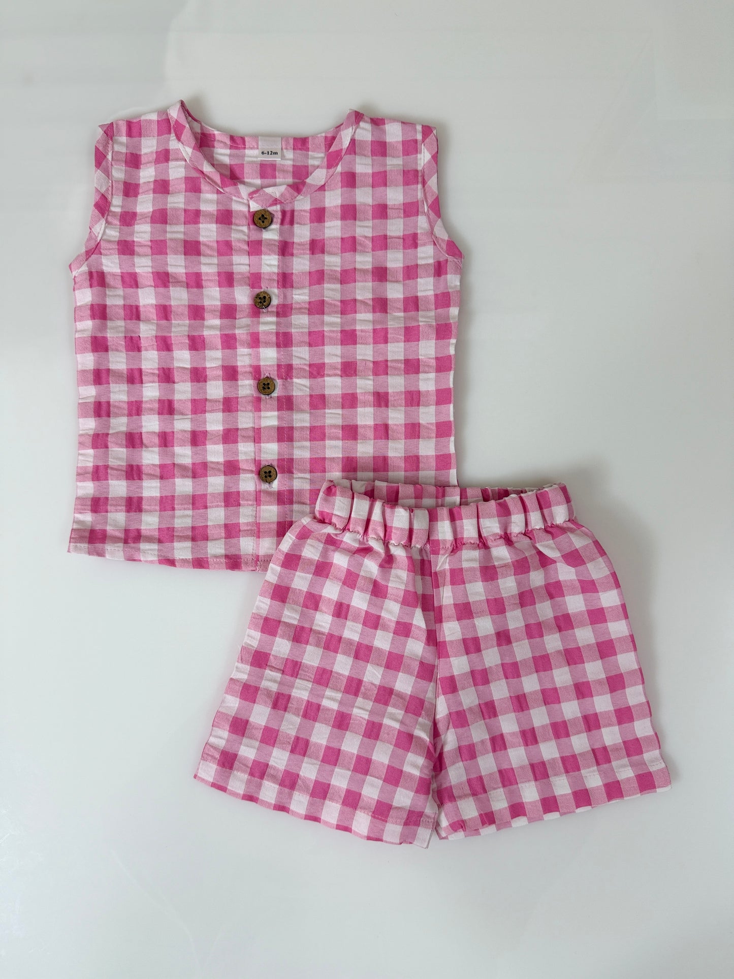 Pink Checks Print Cotton Sleeveless Coords