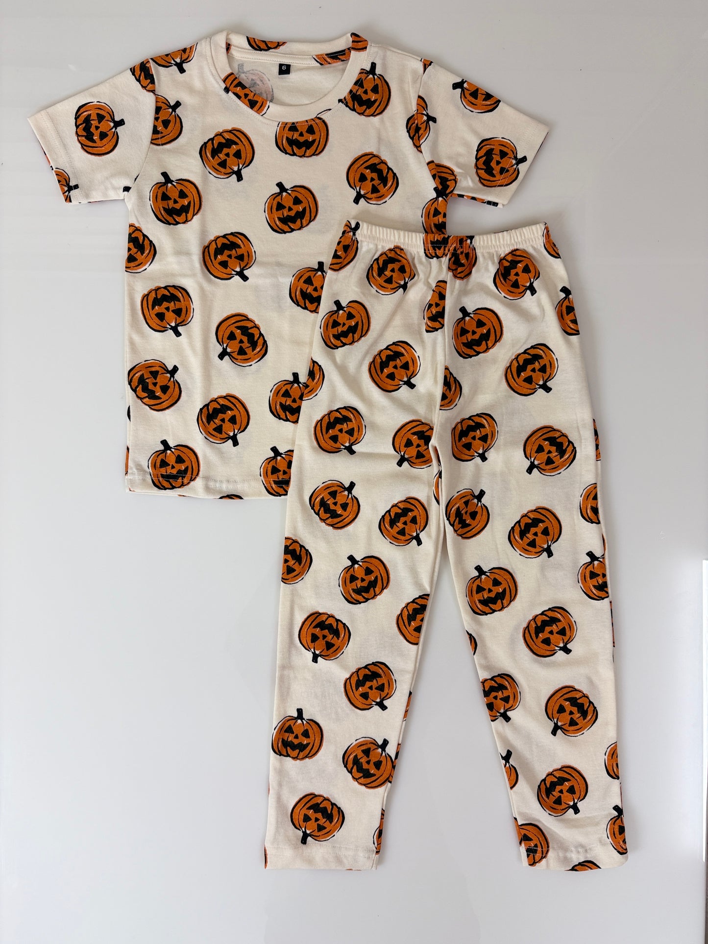 Beige Pumpkin Print T-Shirt and Pant Co-ords