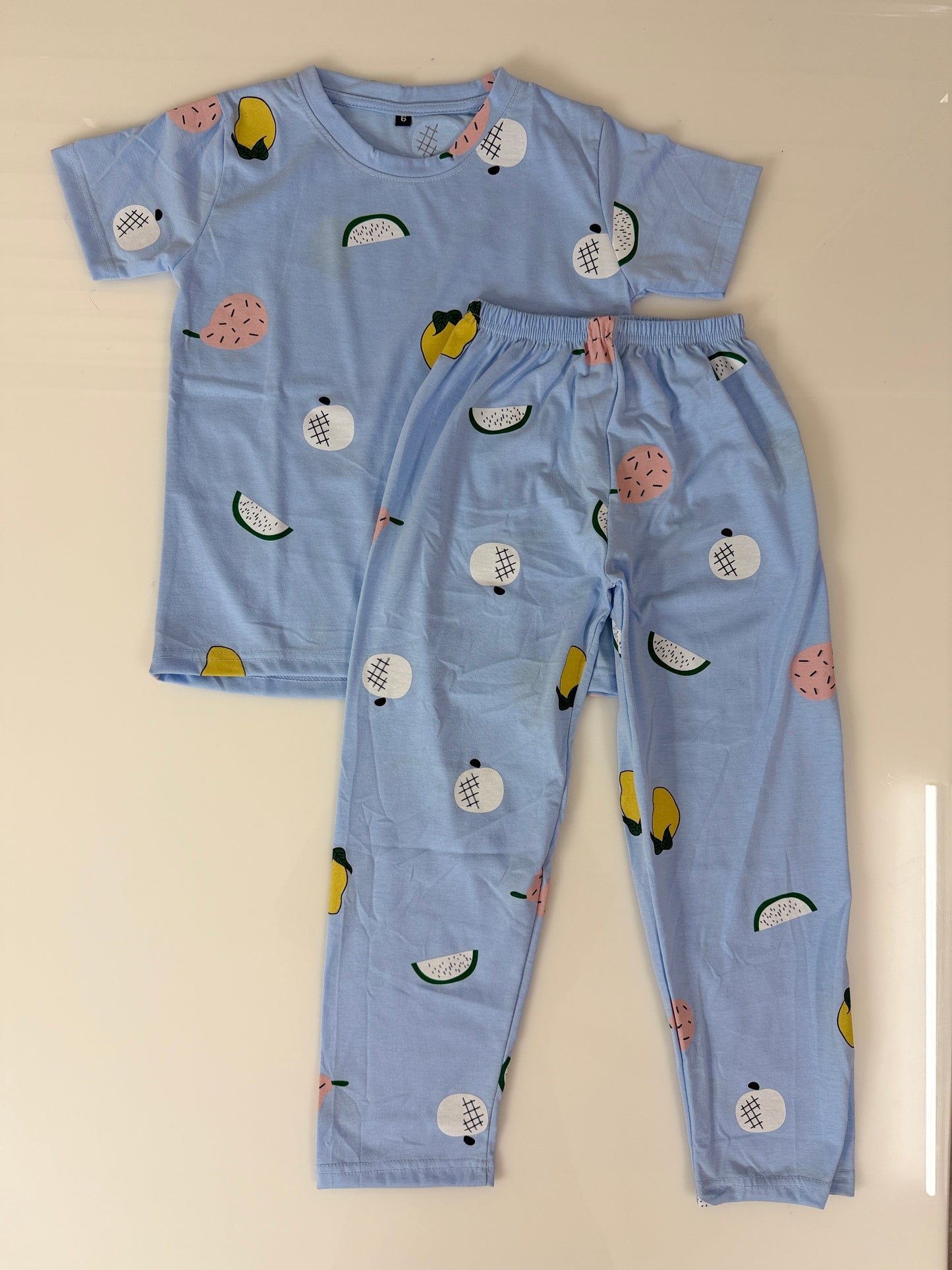 Sky Blue Fruit Print T-Shirt and Pant Co-ords