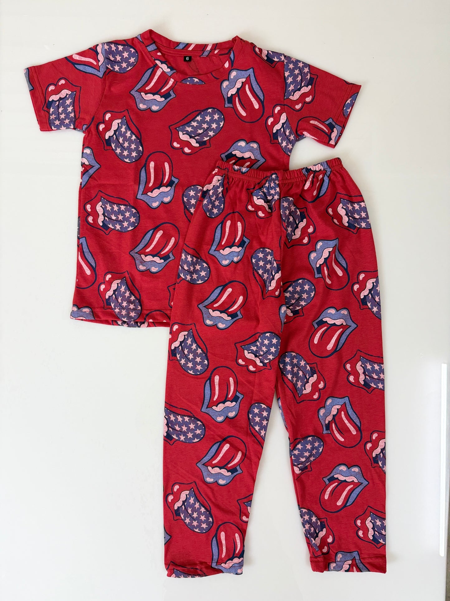 Red Tongue Graphic Print T-Shirt and Pant Co-ords