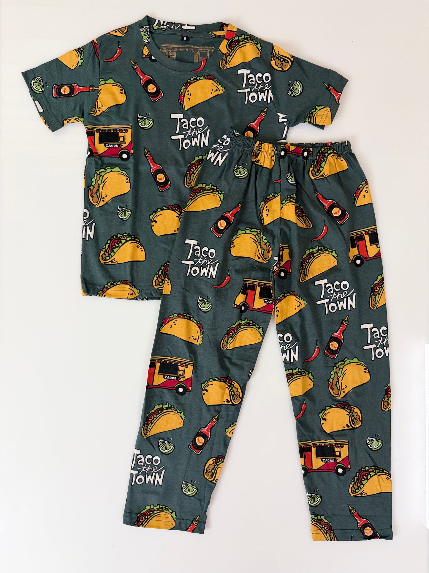 Green Taco Print T-Shirt and Pant Co-ords