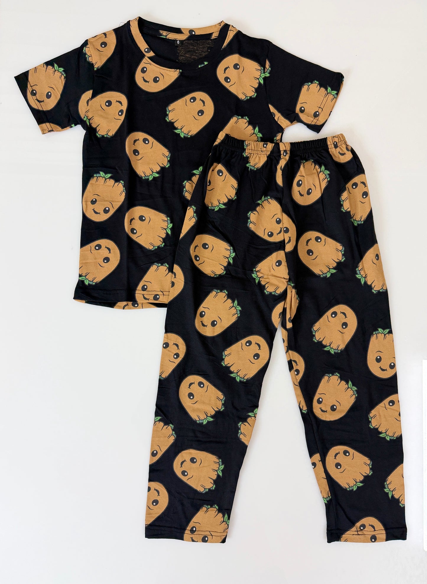 Black Groot Print T-Shirt and Pant Co-ords
