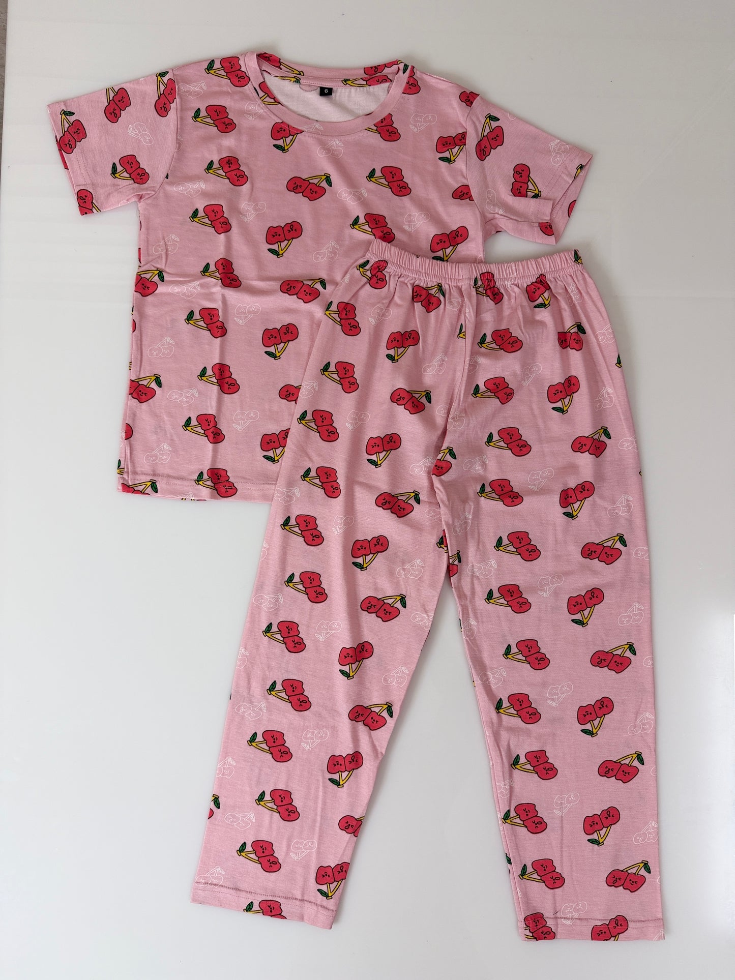 Pink Cherry Print T-Shirt and Pant Co-ords