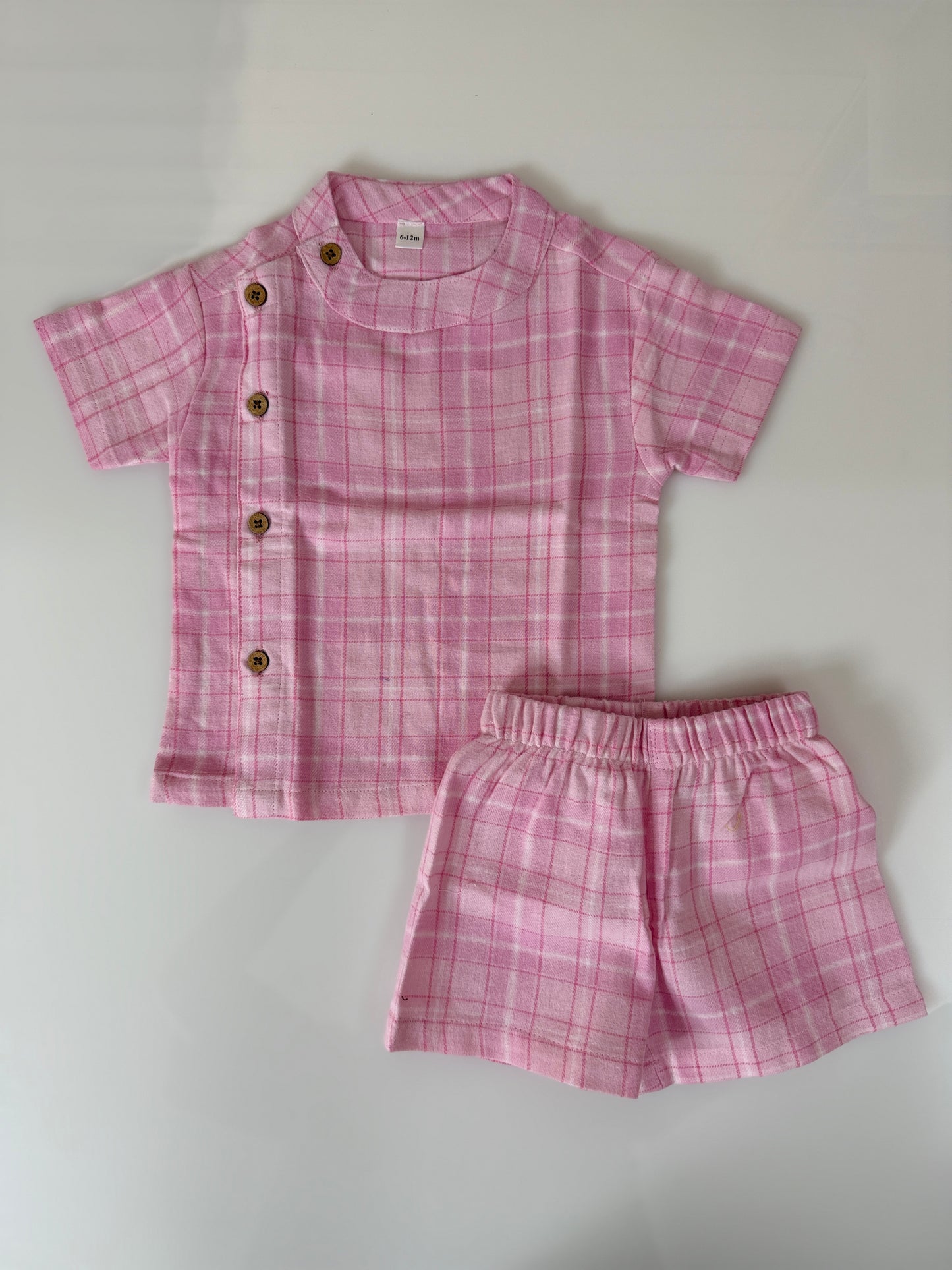 Pink Checked Kids Outdoor Shirt & Shorts Coords