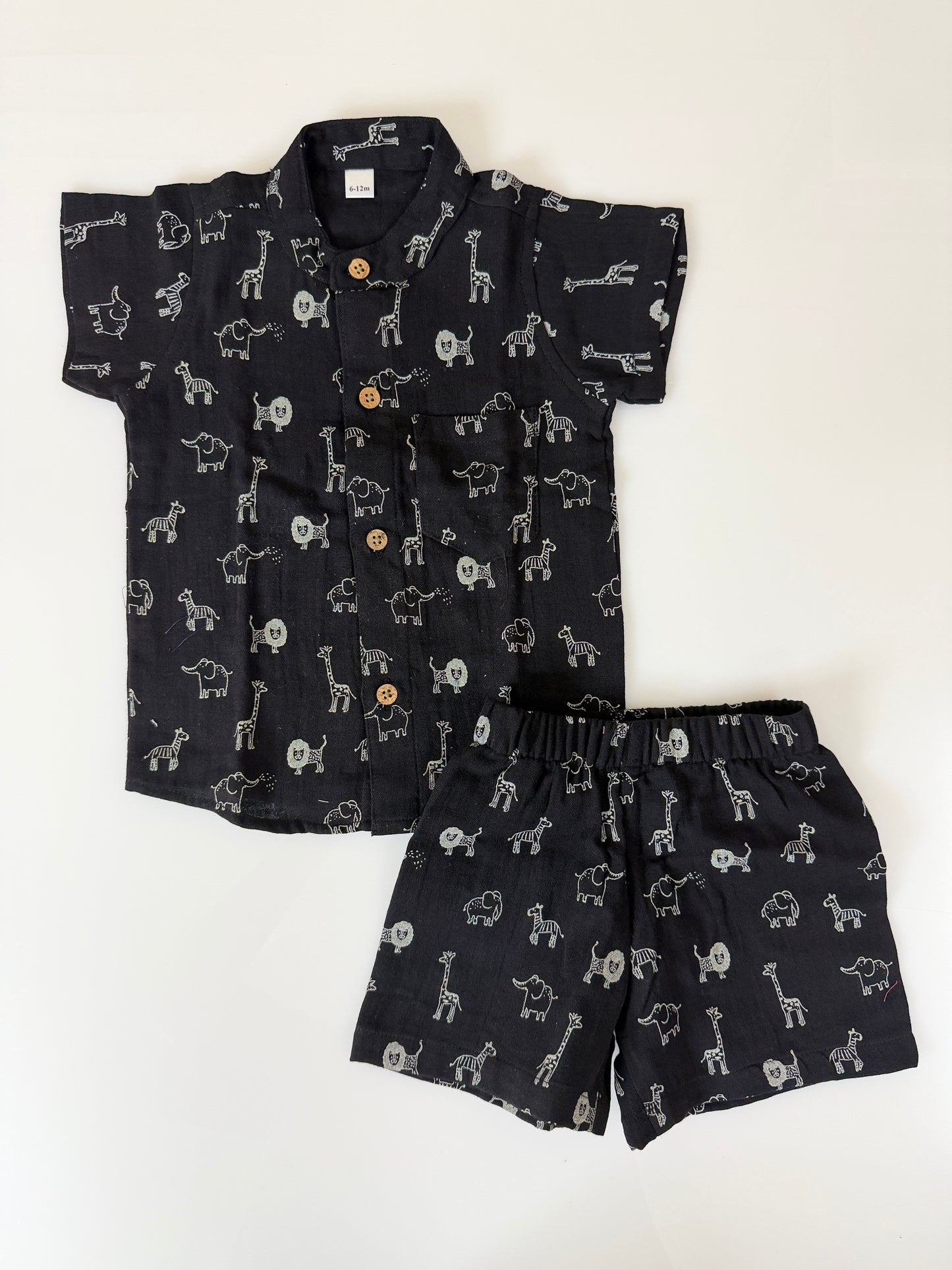 Black Animal Kids Outdoor Shirt & Shorts Coords