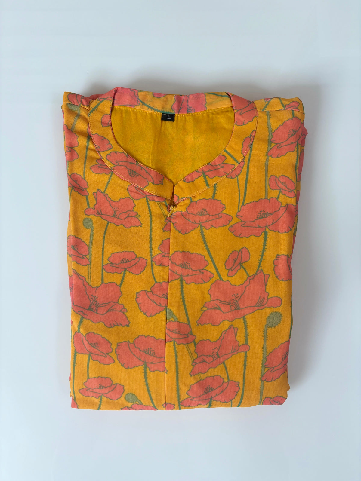 Mustard Yellow Orange Floral Print Center Zip Maxi Dress