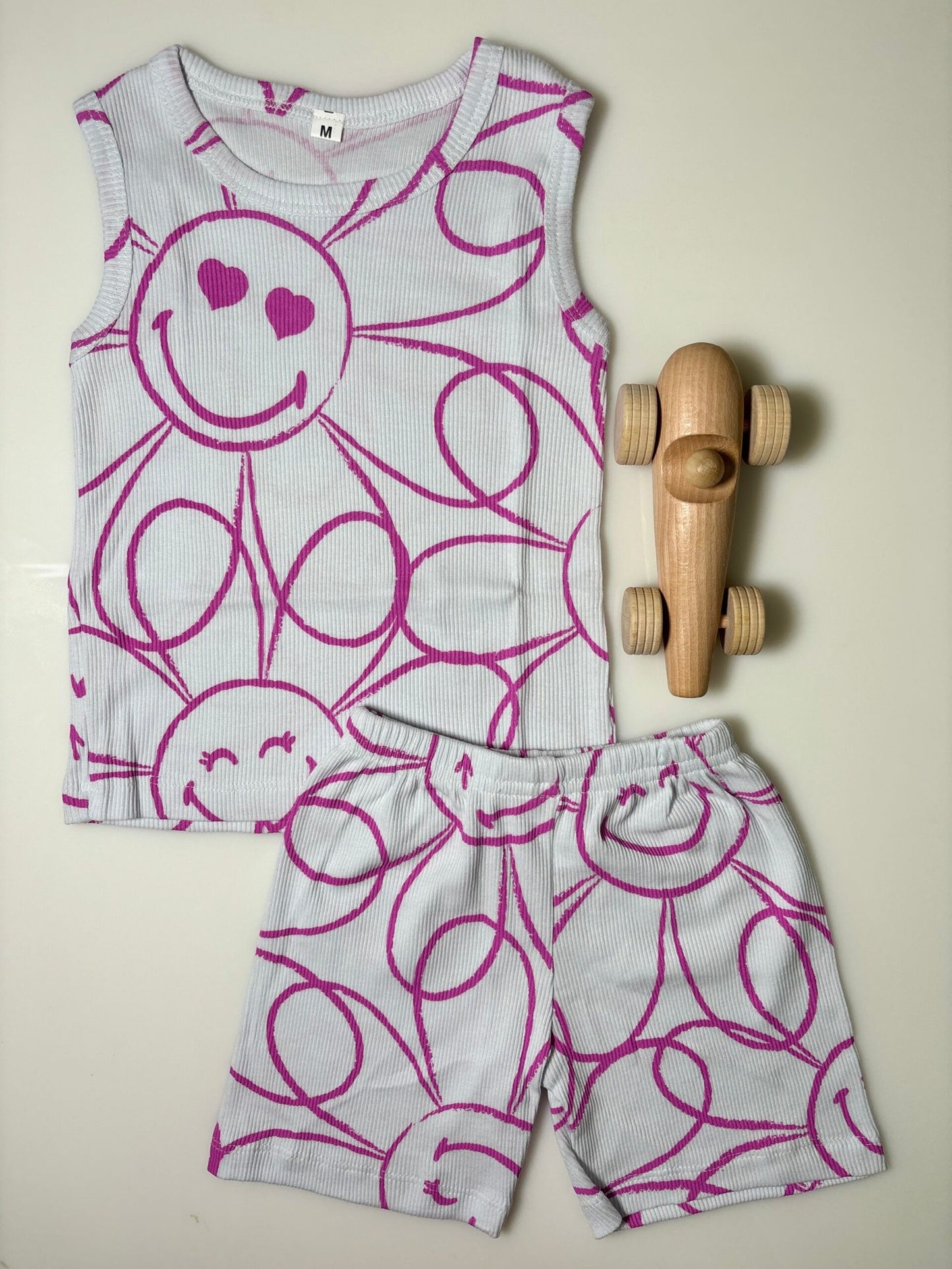 White Flower Printed Kids Sleeveless Coords