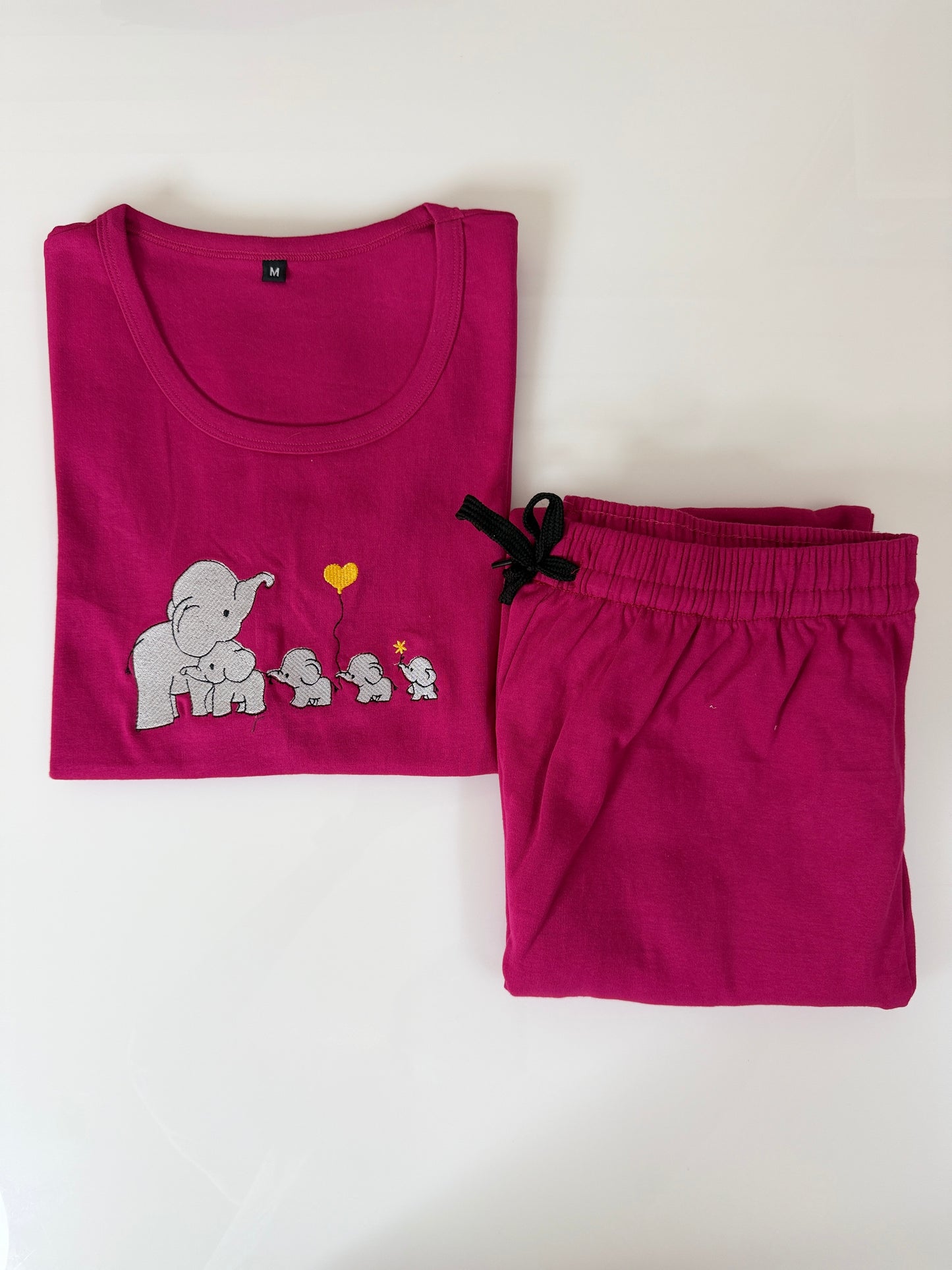Hot Pink Elephant Embroidered T-Shirt and Jogger Set