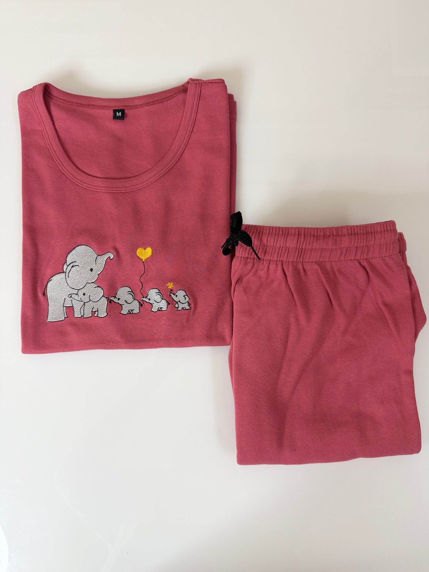 Pink Elephant Embroidered T-Shirt and Jogger Set