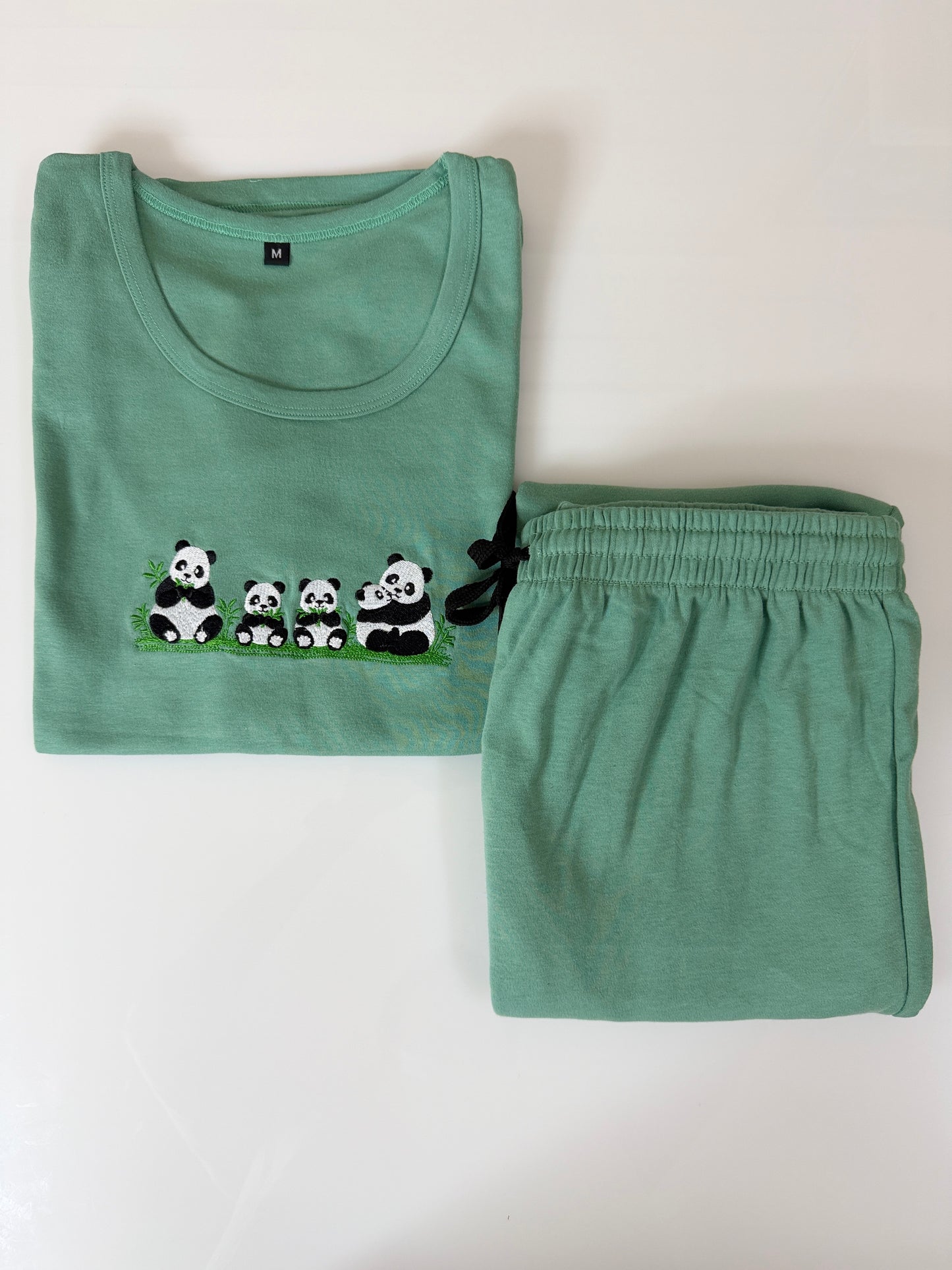 Mint Green Panda Embroidered T-Shirt and Jogger Set
