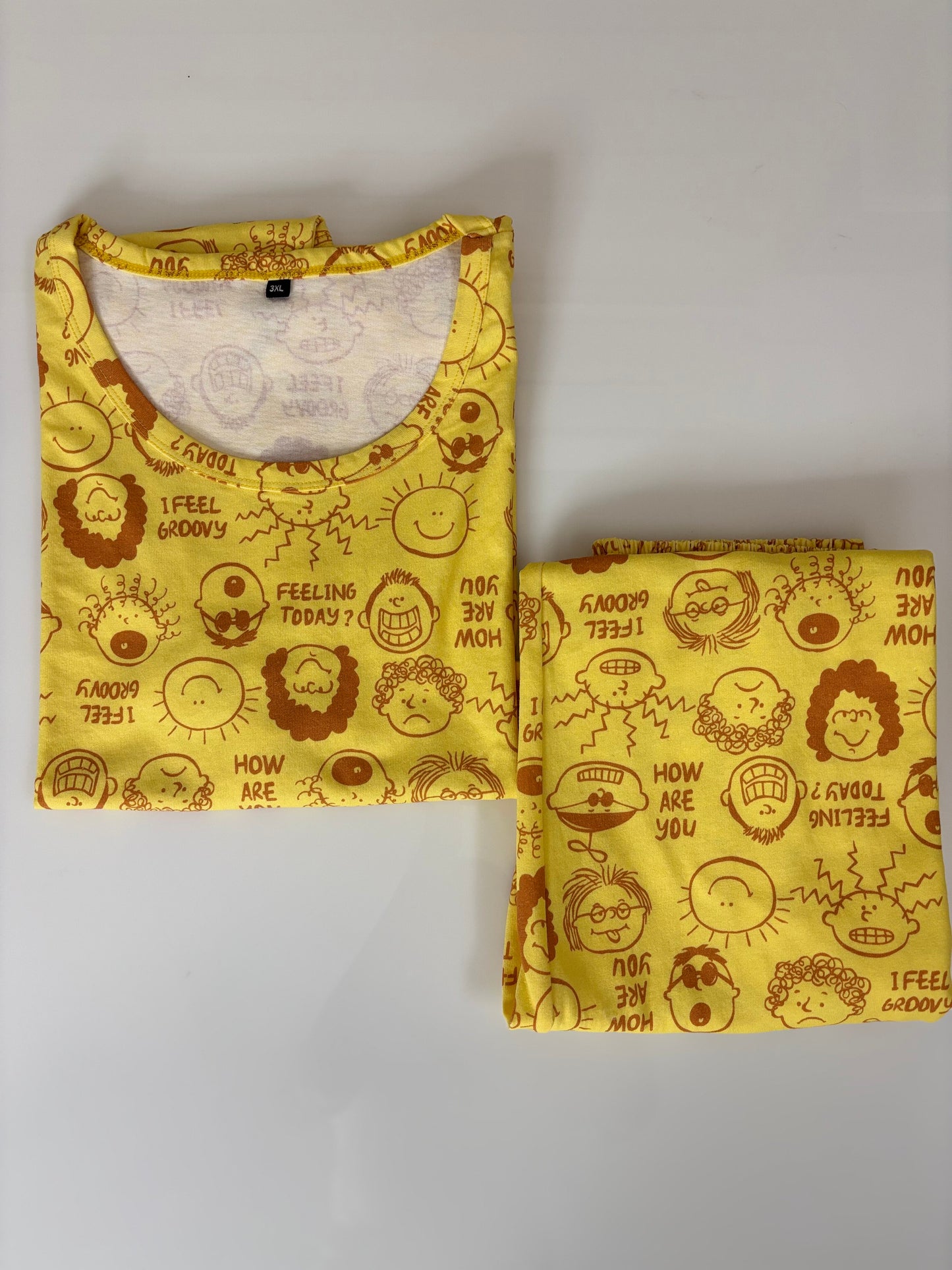 Yellow Cartoon Face Print T-Shirt and Palazzo Set