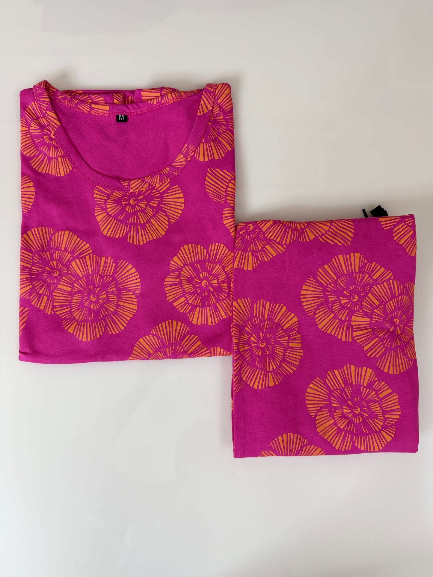 Pink with Orange Floral Printed T-shirt with Combo Pant Set