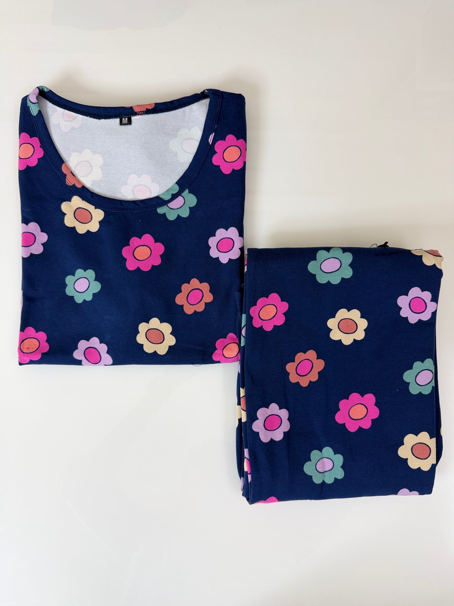 Navy Blue with Multicolor Floral Printed T-shirt with Combo Pant Set