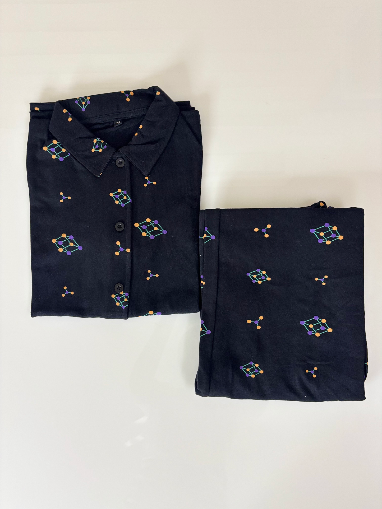 Black Geometric Print Night Suit Sets
