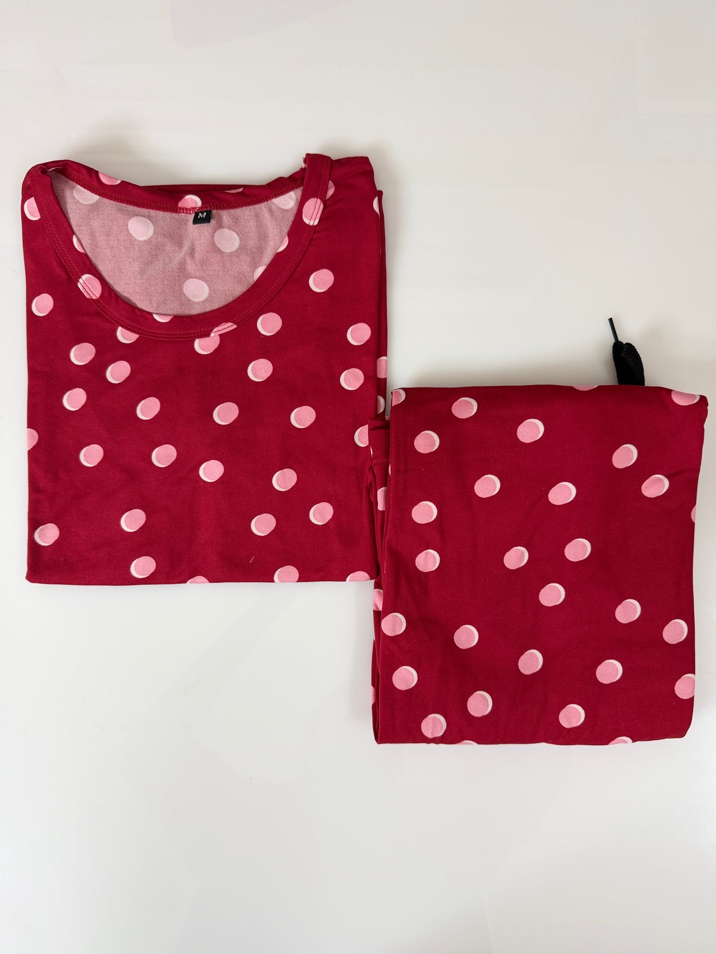Spun Fabric Red Polka Dot Printed T-shirt and Palazzo Set