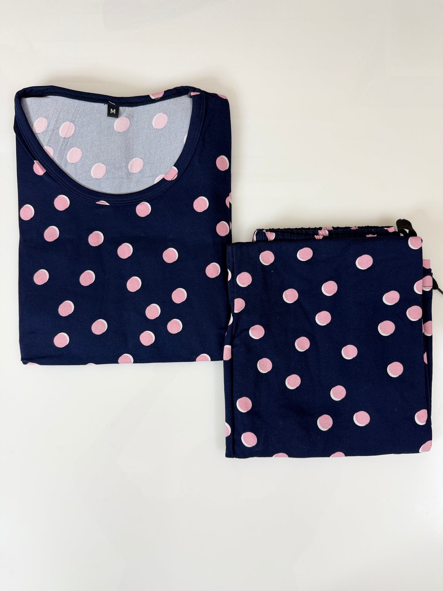 Spun Fabric Navy Blue Polka Dot Print T-shirt and Palazzo Set