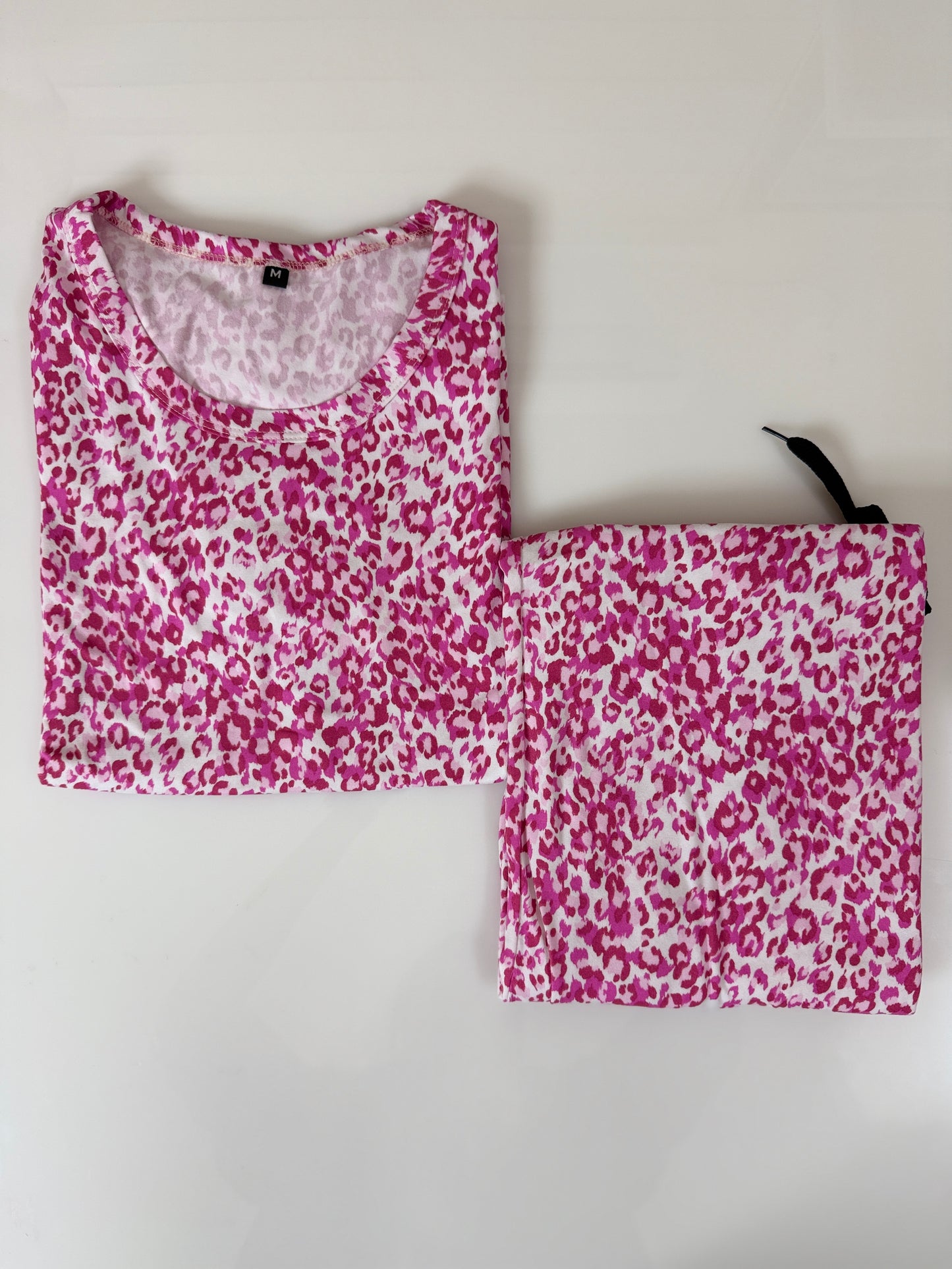 Spun Fabric Pink Leopard Print T-shirt and Palazzo Set