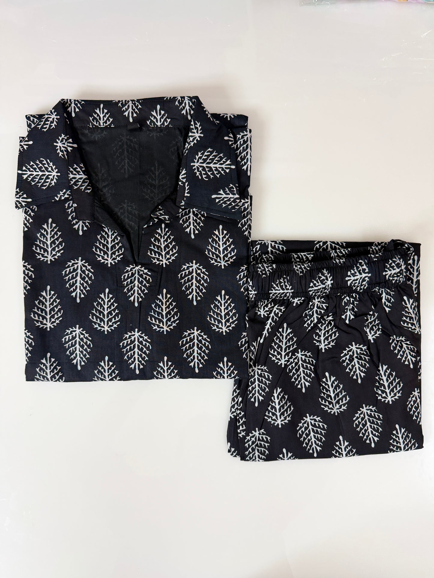 Black Leaf Print Outdoor Wear Coords